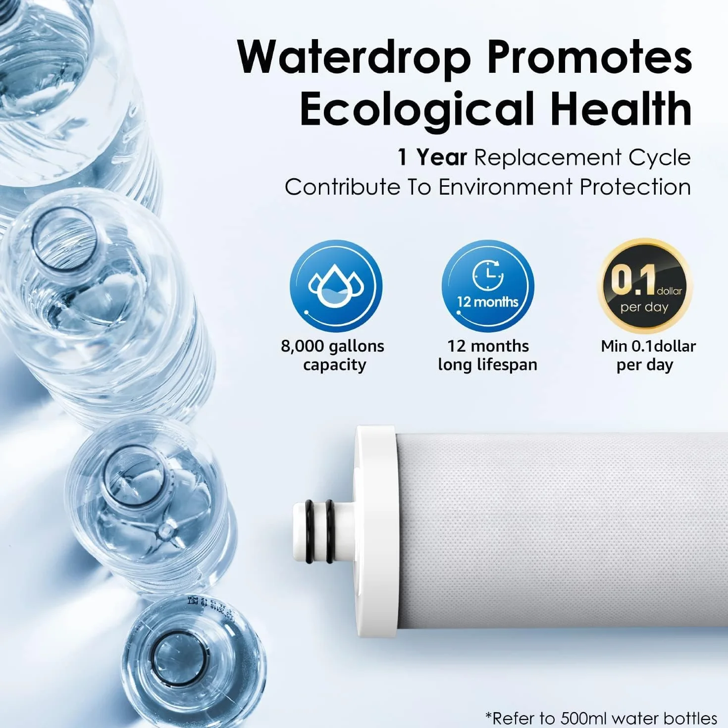 Waterdrop WD-CFF-01, Kran do filtru wody, 5-stopniowy filtr wody z kranu, Dłuższa żywotność filtra, Zmniejsza metale ciężkie, zły smak i do 99% chloru, 1 opakowanie