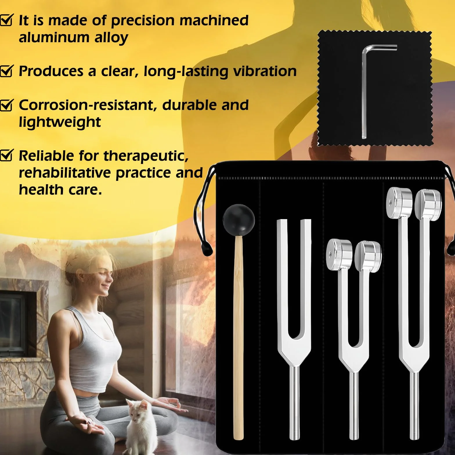 Zestaw kamertonów do strojenia, neurologia z małym młotkiem, kamertonki do leczenia (128 Hz, 256 Hz, 512 Hz), kamertonerapia, terapia czakrami, terapia dźwiękiem, antystresowa