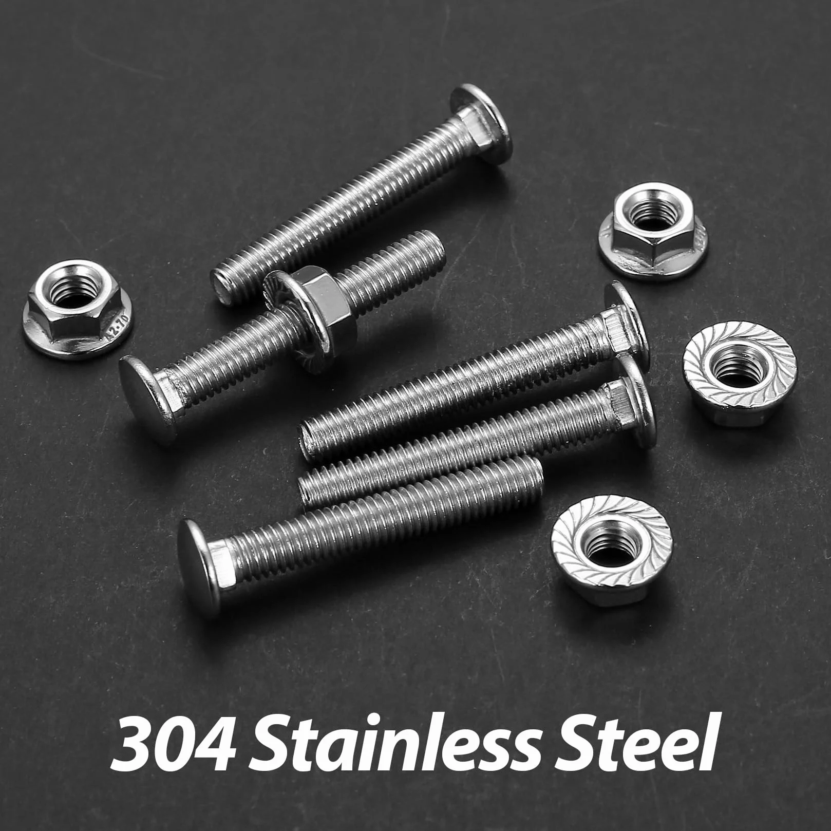 70 szt. Śruby Zamkowe M6 x 40 mm, Zestaw Śrub z Nakrętkami Kołnierzowymi, Śruby z Łbem Półokrągłym ze Stali Nierdzewnej, Do Bram z Nakrętkami