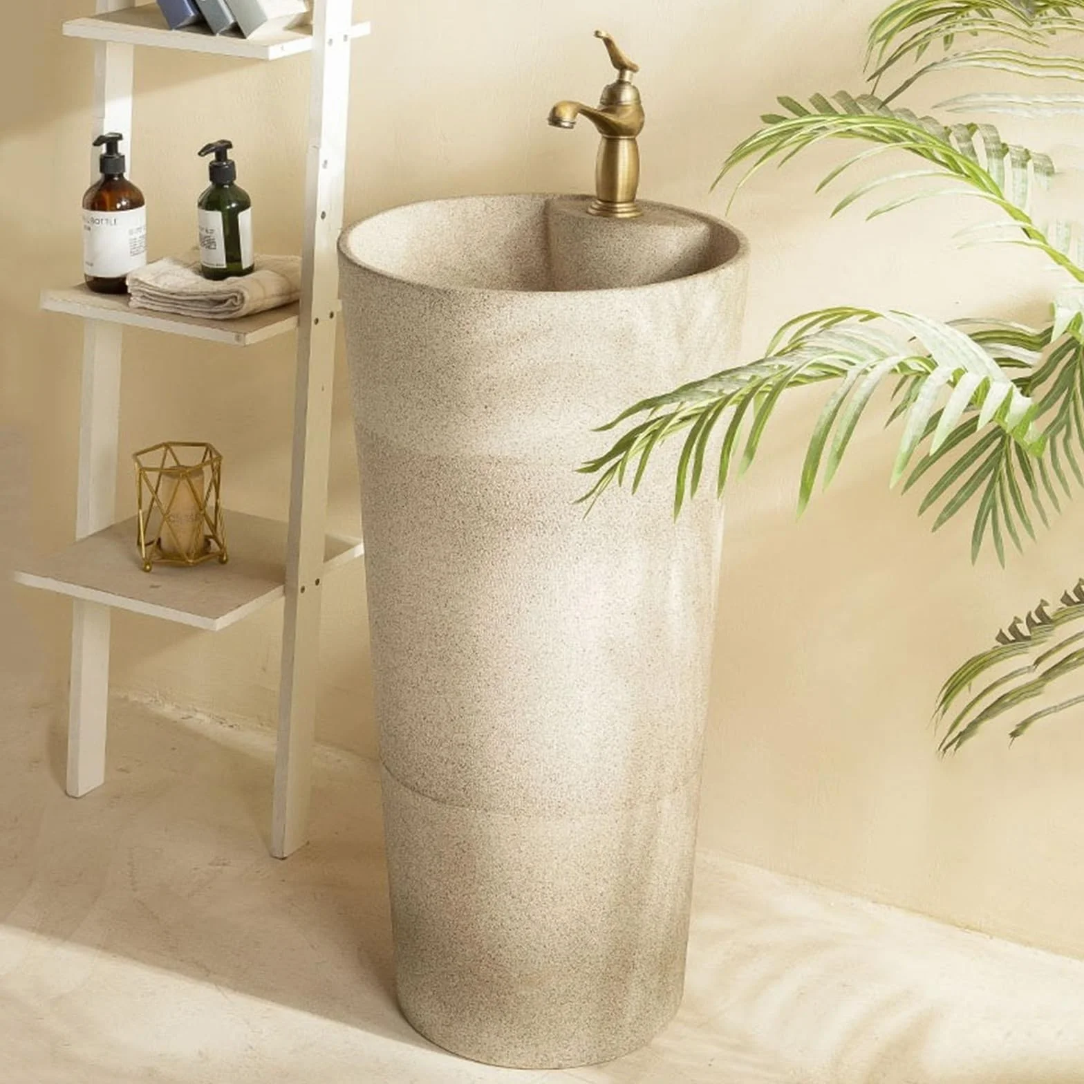 Umywalka Zewnętrzna Ceramiczna, Kolumnowa, Jednoczęściowa Z Jednym Otworem Na Baterię, Umywalka Stojąca Na Podłodze, Balkon, Na Balkon, Zestaw Z Umywalką,A-One Size