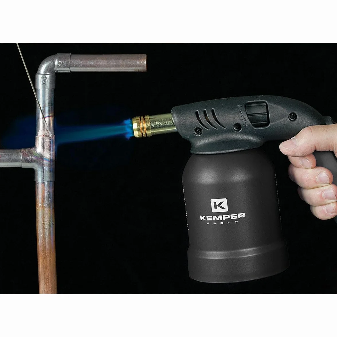 Profesjonalna lampa lutownicza gazowa Użycie 360° Zapłon piezo + 4 wkłady gazowe przebijalne BLACK EDITION KEMPER