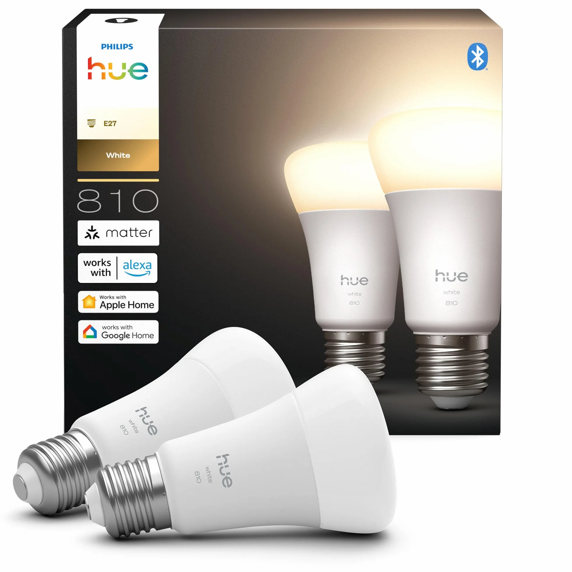 Philips Hue Smart LED A60, White & Color Ambiance, E27, 9,5W, 1100 lm, regulacja jasności, kompatybilna z Alexa, Google Assistant i Apple Home, 2 szt.