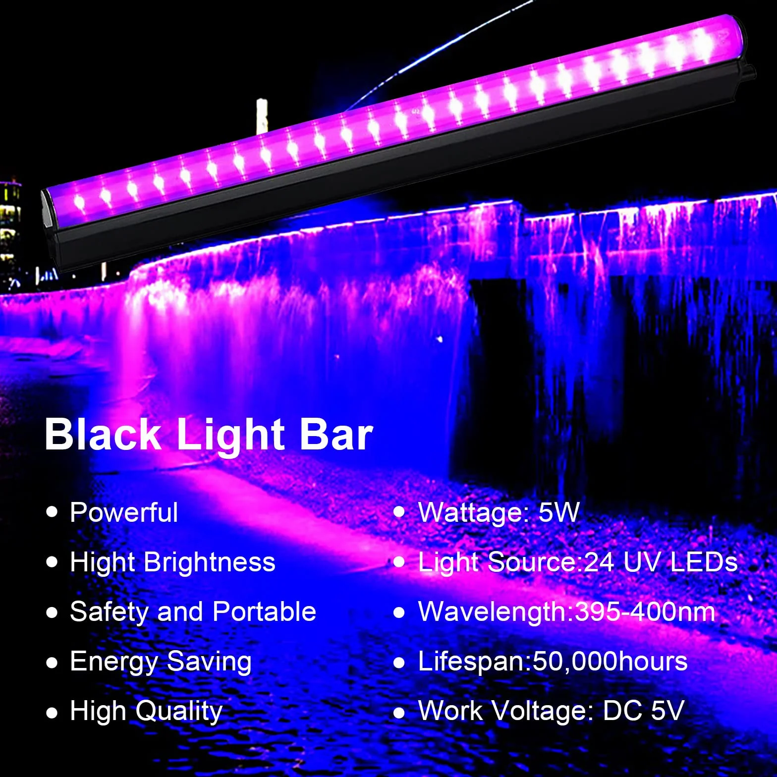 Eleganted Czarne światło, 2 sztuki, 5 W, USB UV, 395 nm, czarne światło, efekt świetlny, oświetlenie sceniczne z przełącznikiem, na Halloween, do klubu, na imprezę, dyskotekę