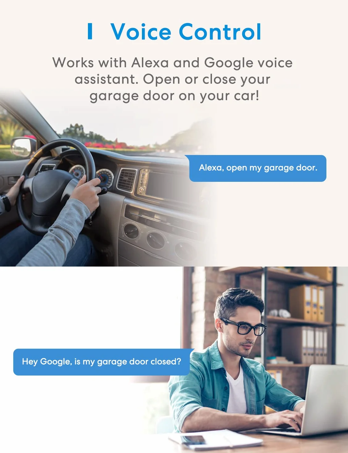Meross otwieracz do drzwi garażowych podłączony do WiFi, inteligentny pilot do drzwi kompatybilny z Alexa, Google Home i SmartThings, pilot zdalnego sterowania, sterowanie głosowe i funkcja czasu