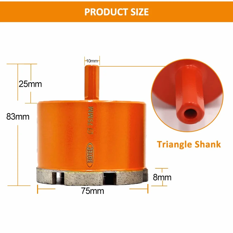 BGTEC Wiertło z rdzeniem diamentowym, 2 szt. 75 mm, spawane diamentowe wiercenie na mokro do marmuru, granitu, sztucznego kamienia, płytek ceramicznych
