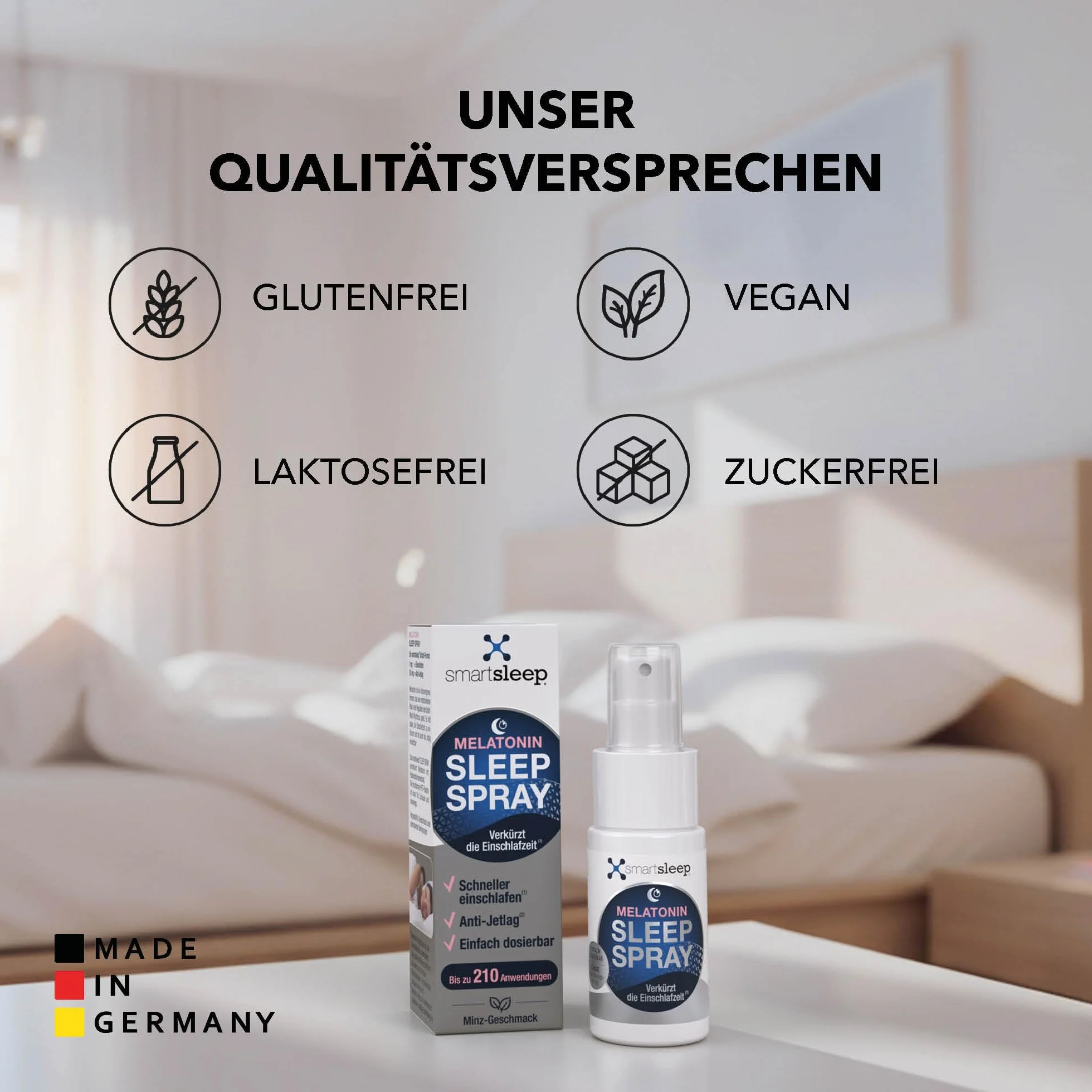 smartsleep® Sleep Spray I [0,5 mg, 30 ml] – melatonina spray do zasypiania o smaku męczennicy i mięty I butelka z rozpylaczem 30 ml z natychmiastowym efektem I Made in Germany