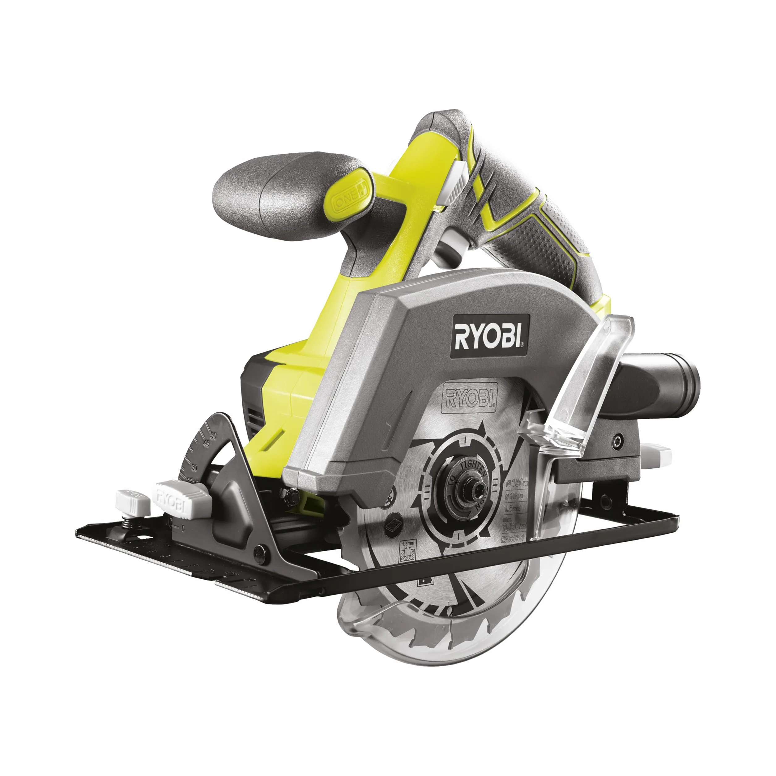 Ryobi Pilarka tarczowa 18V, R18CSP-0, średnica tarczy 150 mm, regulacja kąta 0-56 stopni, głębokość cięcia 45 mm przy 90 stopniach oraz 32 mm przy 45 stopniach, wersja bez akumulatora i ładowarki