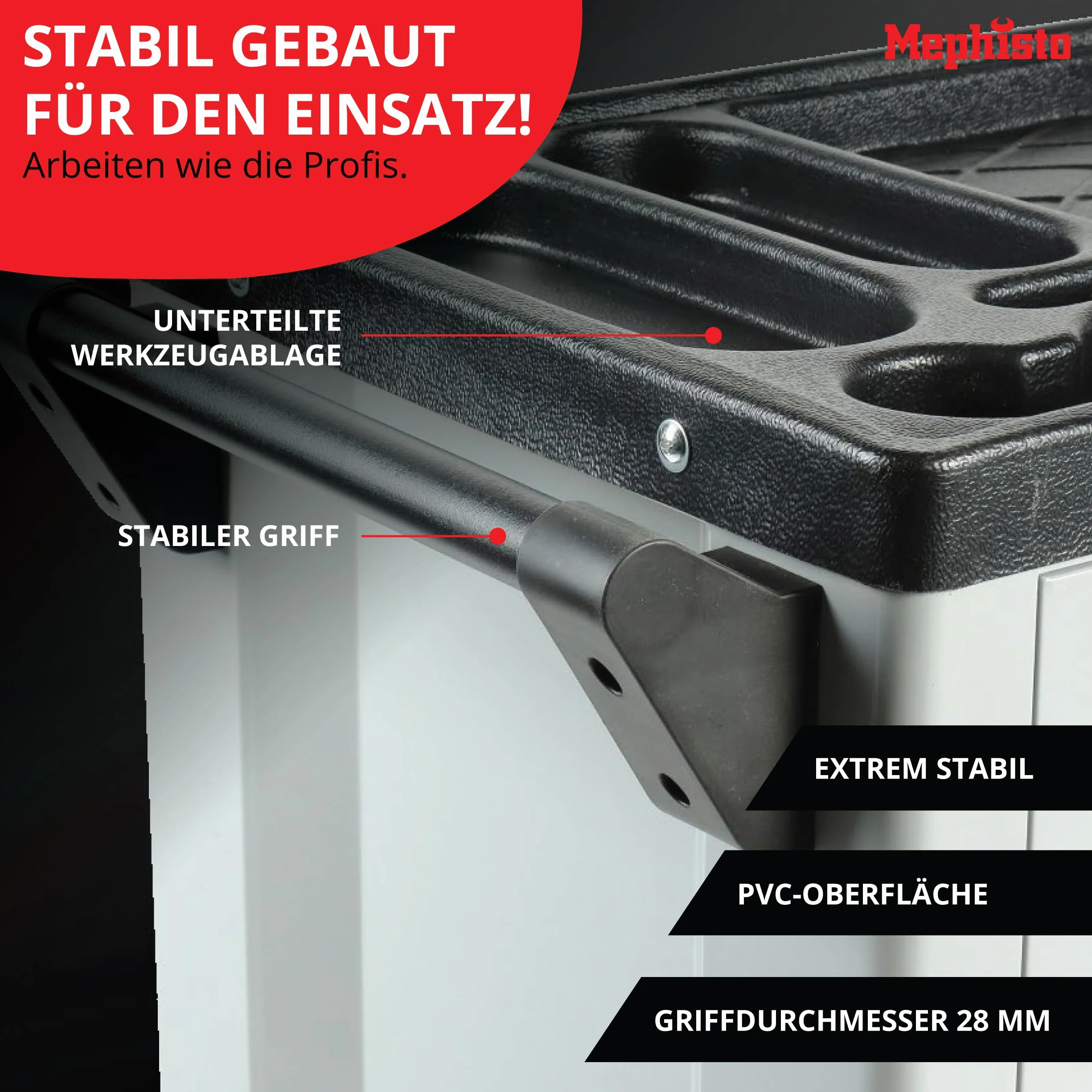 Mephisto Wózek narzędziowy z 8 szufladami z narzędziami, takimi jak klucze, grzechotka z pudełkiem na orzechy, klucz z łbem rury itp. w miękkich wkładach z zamkiem węglowym wypełnionymi szufladami