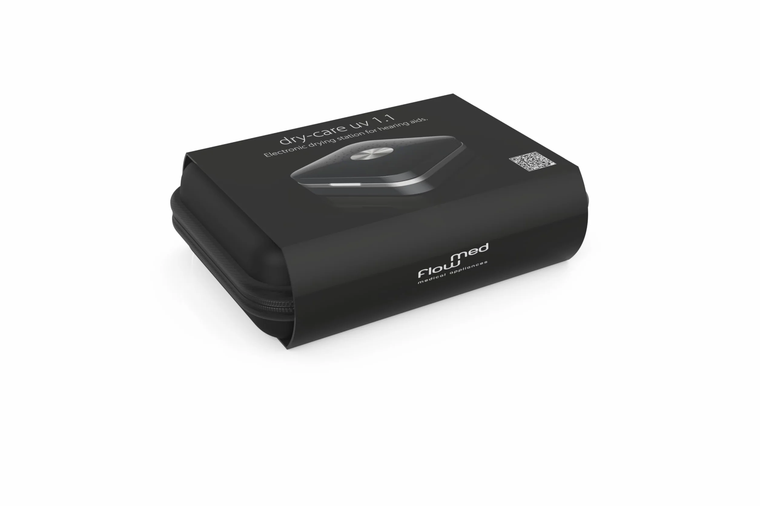 Suszarka do Aparatów Słuchowych flow-med dry-care UV 1.1 UV-C Automatyczne Dostosowanie Temperatury Antybakteryjna USB-C Czarny