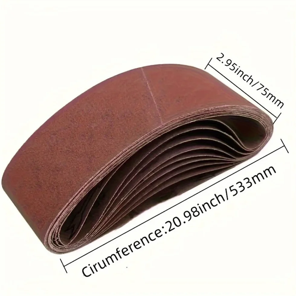 Taśmy szlifierskie, Zestaw 10 pasów szlifierskich 533x75mm, ziarnistość 60-240, do drewna i metalu(10pcs)