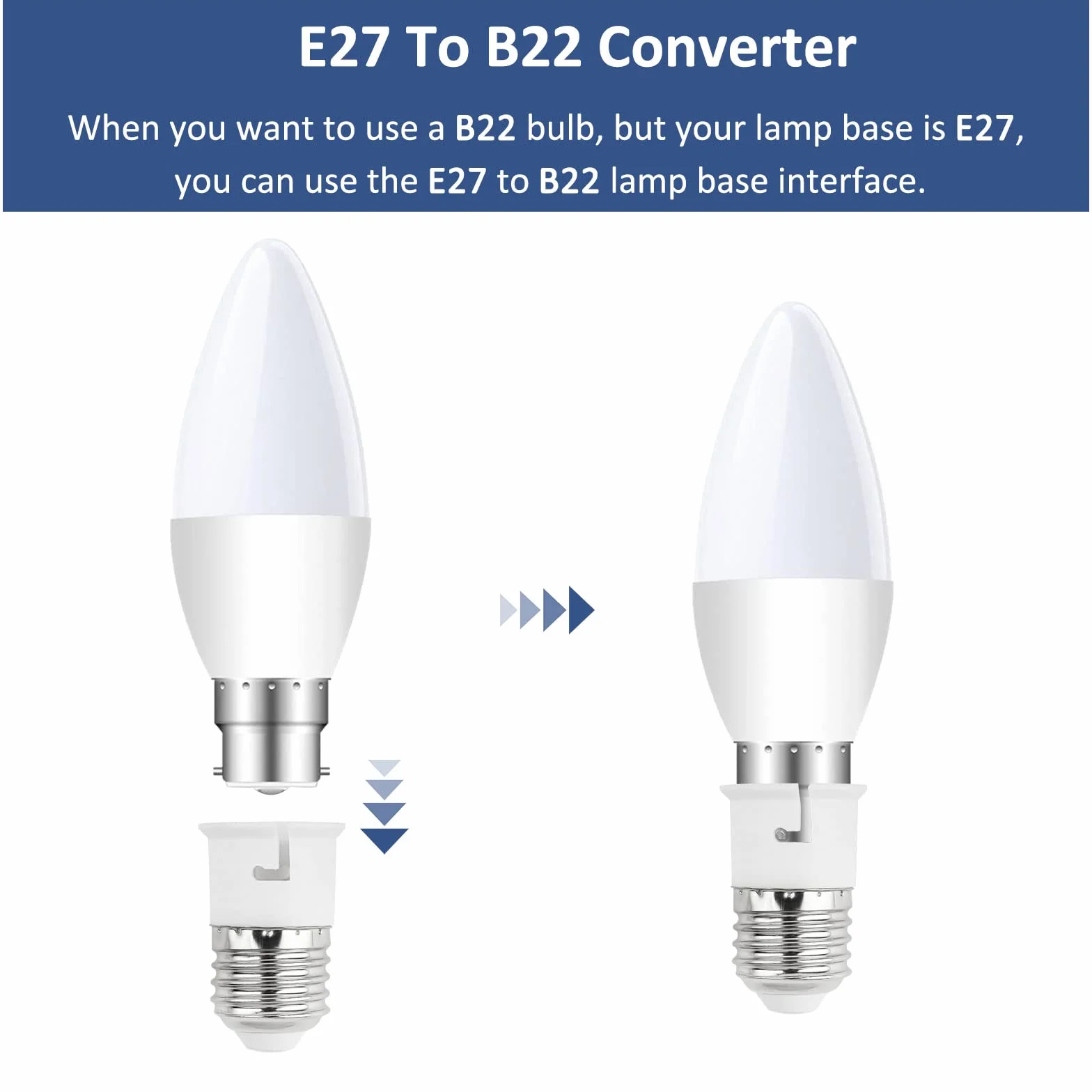 Konwerter gniazd E27 na B22, adapter gniazda żarówki śrubowej na bagnetowy, adapter podstawy lampy ES do BC, moc maksymalna 60 W, napięcie 0-250 V, do żarówek LED, żarówek, żarówek CFL, 2 szt