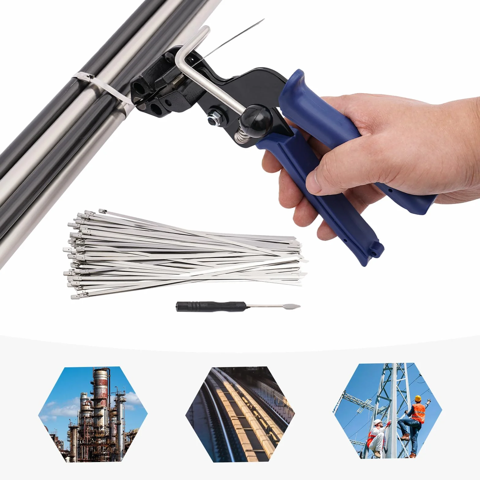 100 sztuk opasek kablowych ze stali nierdzewnej + opaski kablowe, szczypce do opasek kablowych, metalowe narzędzie do opasek kablowych ze stali nierdzewnej, narzędzie do zaciskania ciętych opasek