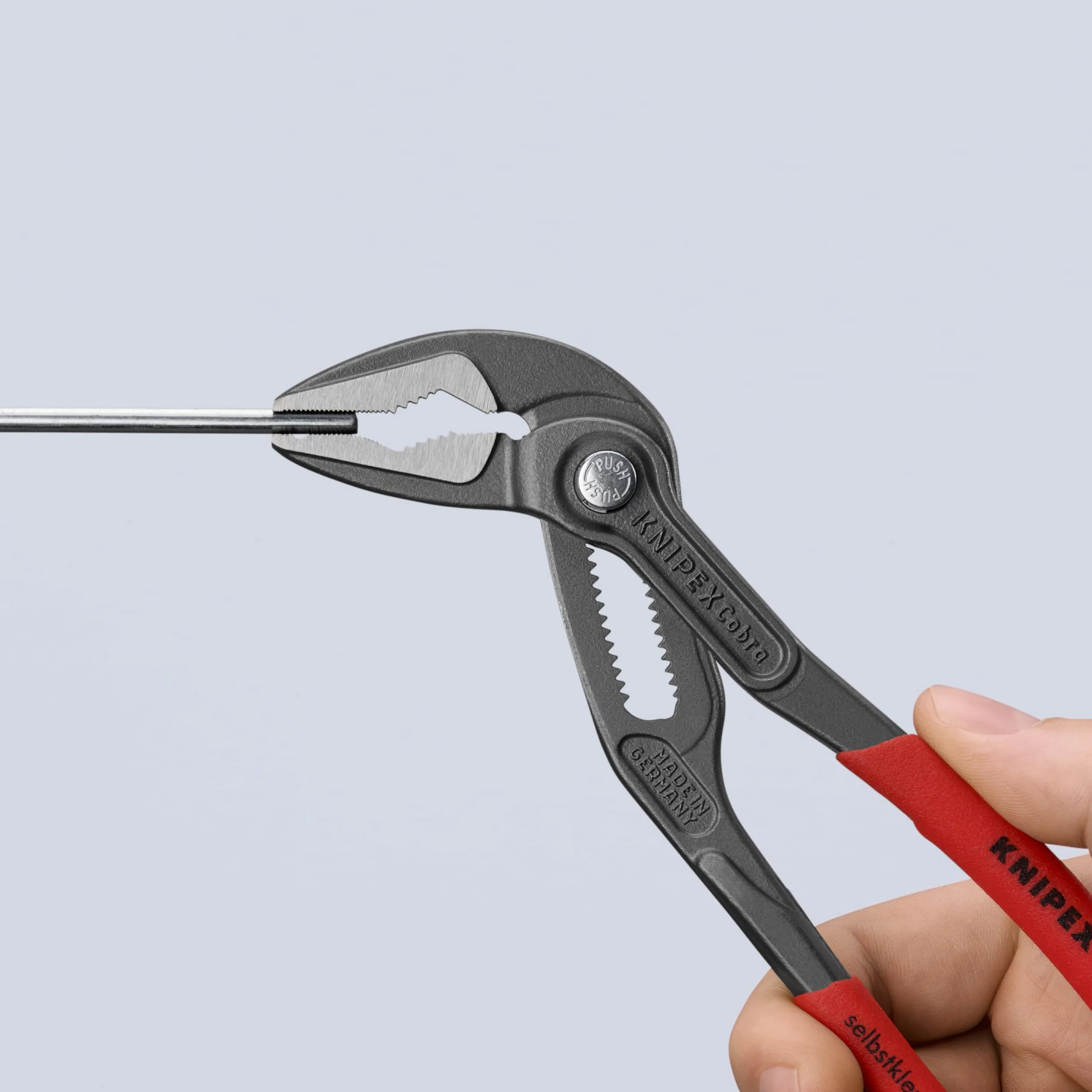 KNIPEX Cobra ES Szczypce nastawne do rur z wydłużoną szczęką w opakowaniu z zawieszką fosforanowana, szara pokryte antypoślizgowym, 87 51 180 SB