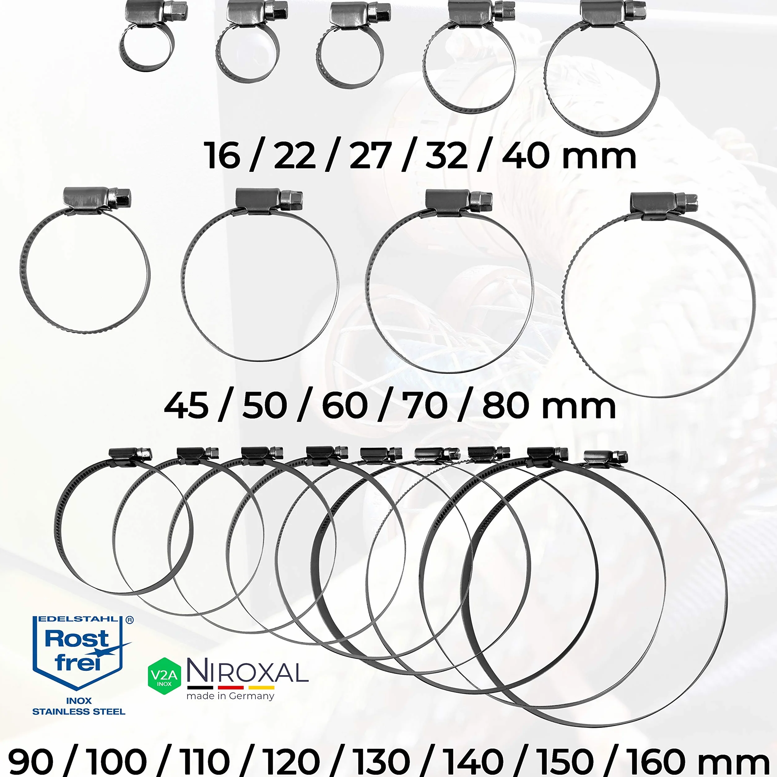 50 sztuk nierdzewnych obejm do węża ze stali szlachetnej W4 V2A | zakres mocowania Ø 120-140 mm = 12-14 cm | szerokość taśmy 12 mm | obejma rurowa zacisk do węża asortyment DIN-3017