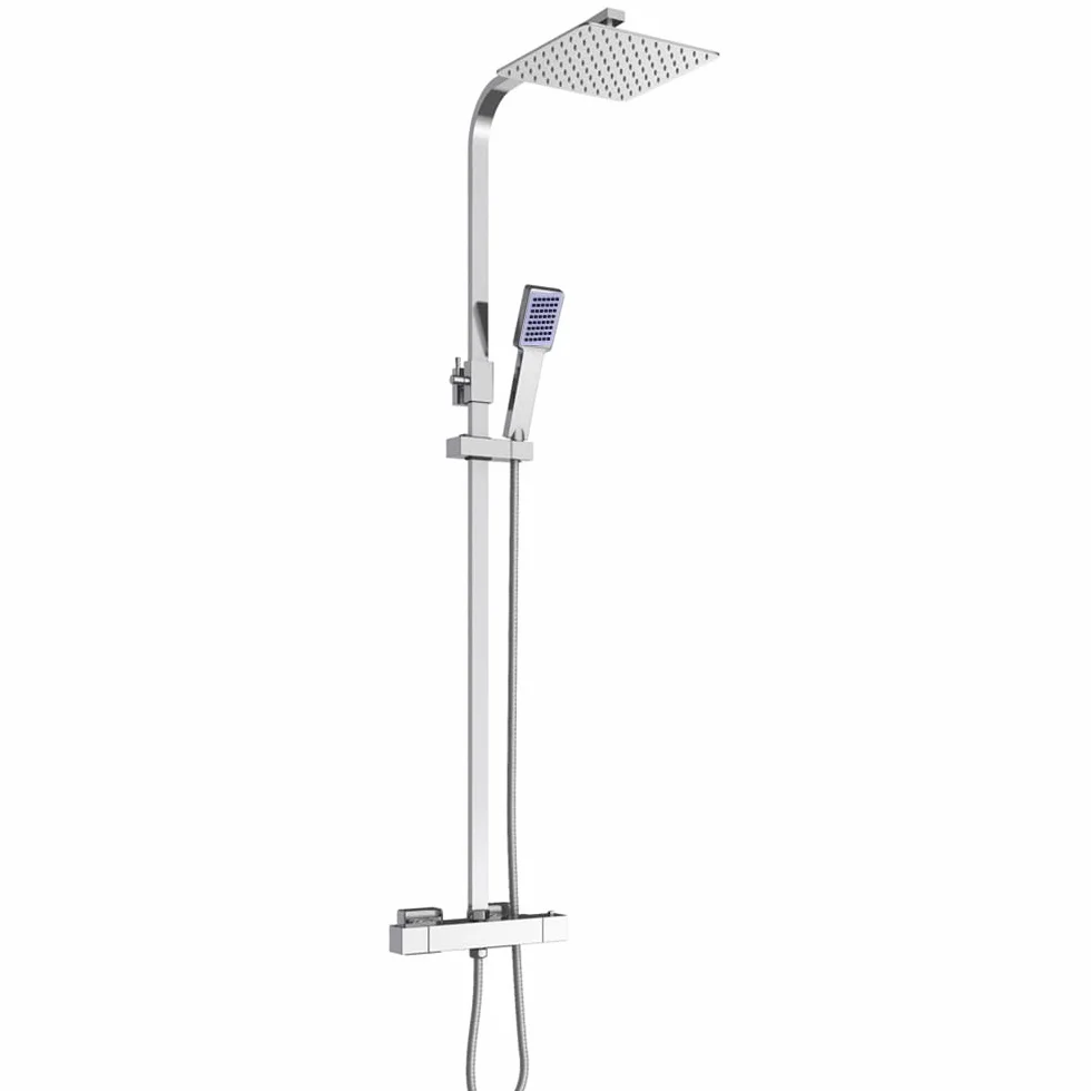 System prysznicowy z termostatem, 40 x 40 cm, podtynkowy, deszczownica, zestaw kolumny prysznicowej, armatura prysznicowa, ze stali nierdzewnej, drążek prysznicowy z regulacją wysokości, zestaw kolumn