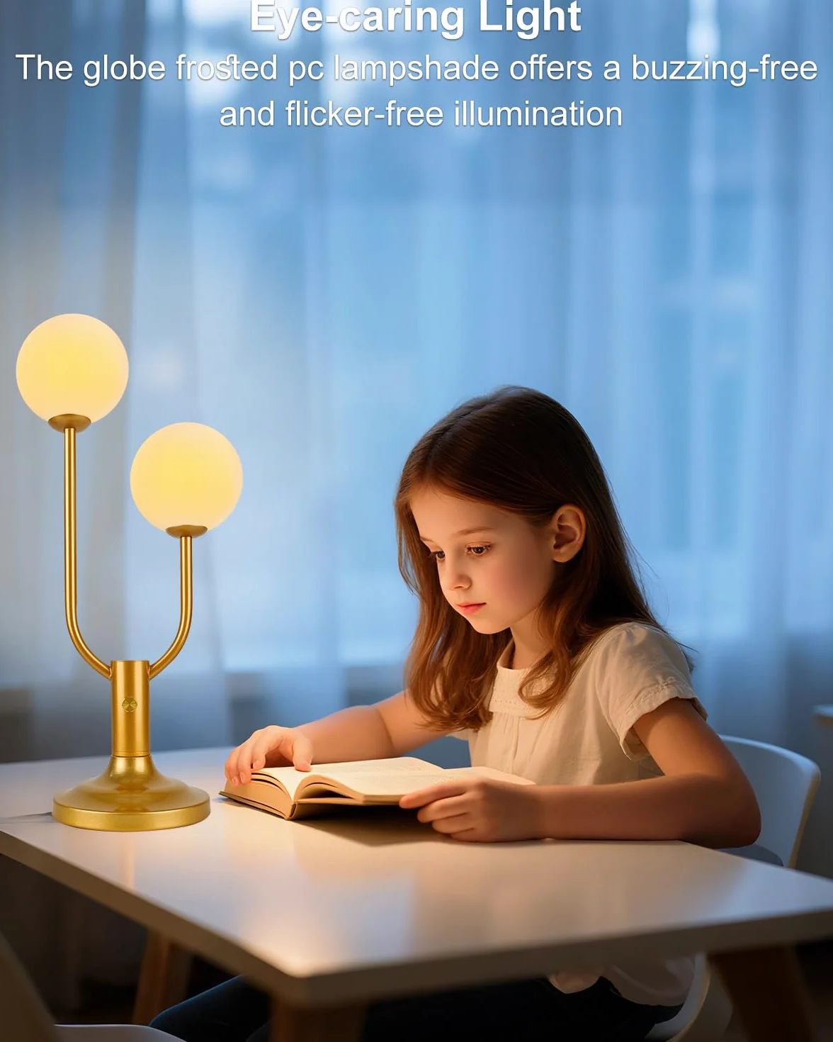 Lampa stołowa ze złotym globusem do sypialni, 2-lekka, z połowy wieku, nowoczesna lampa biurkowa do czytania, 3000 K, ciepła biel, ściemniane lampki nocne, lampa nocna (żarówka G9 w zestawie)