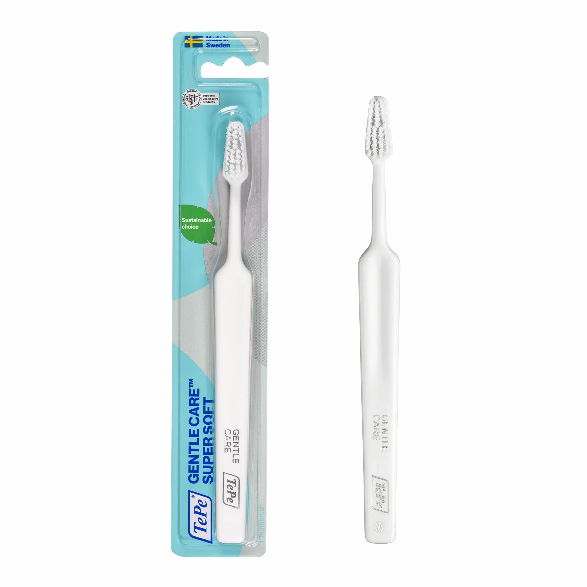 TePe Gentle Care Extra Soft Szczoteczka do zębów, jasnozielona, 1 szt., pooperacyjna szczoteczka do zębów, supermiękka szczoteczka do wrażliwych zębów