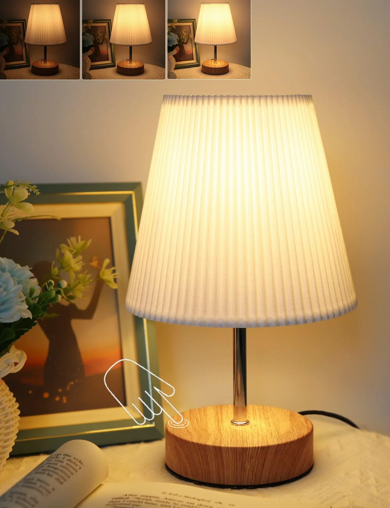 HSLighting Lampka nocna dotykowa ściemniana: lampa stołowa dotykowa ściemniana żarówka 3 poziomy jasności, regulowana lampa biurkowa, minimalistyczna do czytania, salon