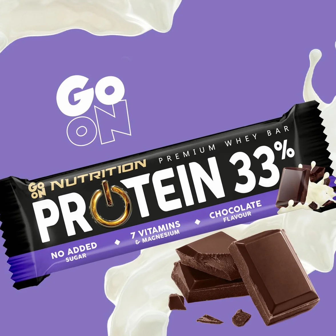 GoOn NUTRITION - Baton proteinowy czekoladowy 25x50 g, bez cukru 33%, batony proteinowe, przekąski sportowe, wysoka zawartość błonnika i magnezu