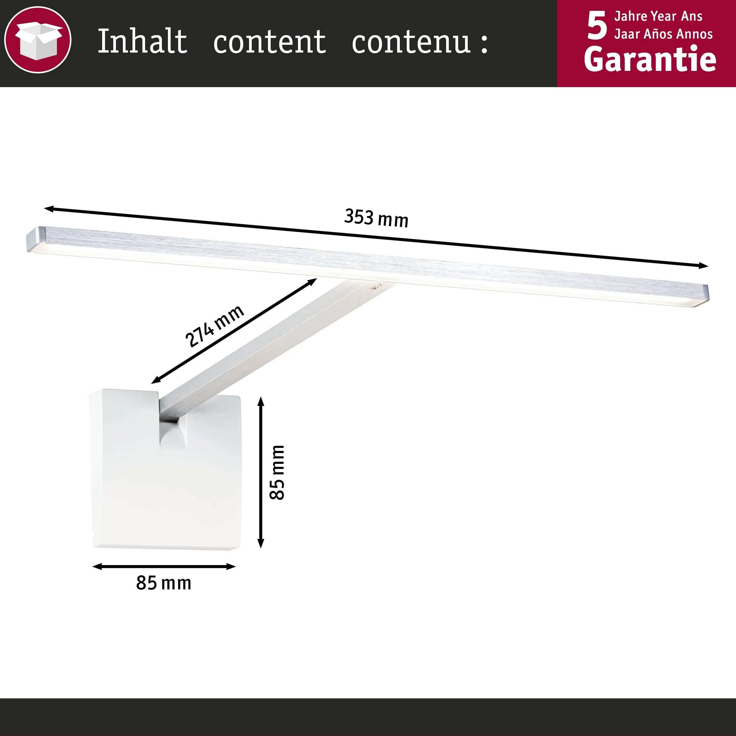 Paulmann 95575 oprawa LED do oświetlania obrazów Xana 420lm w zest. 1x5,5 W ściemniana oświetlenie obrazów 2700 K
