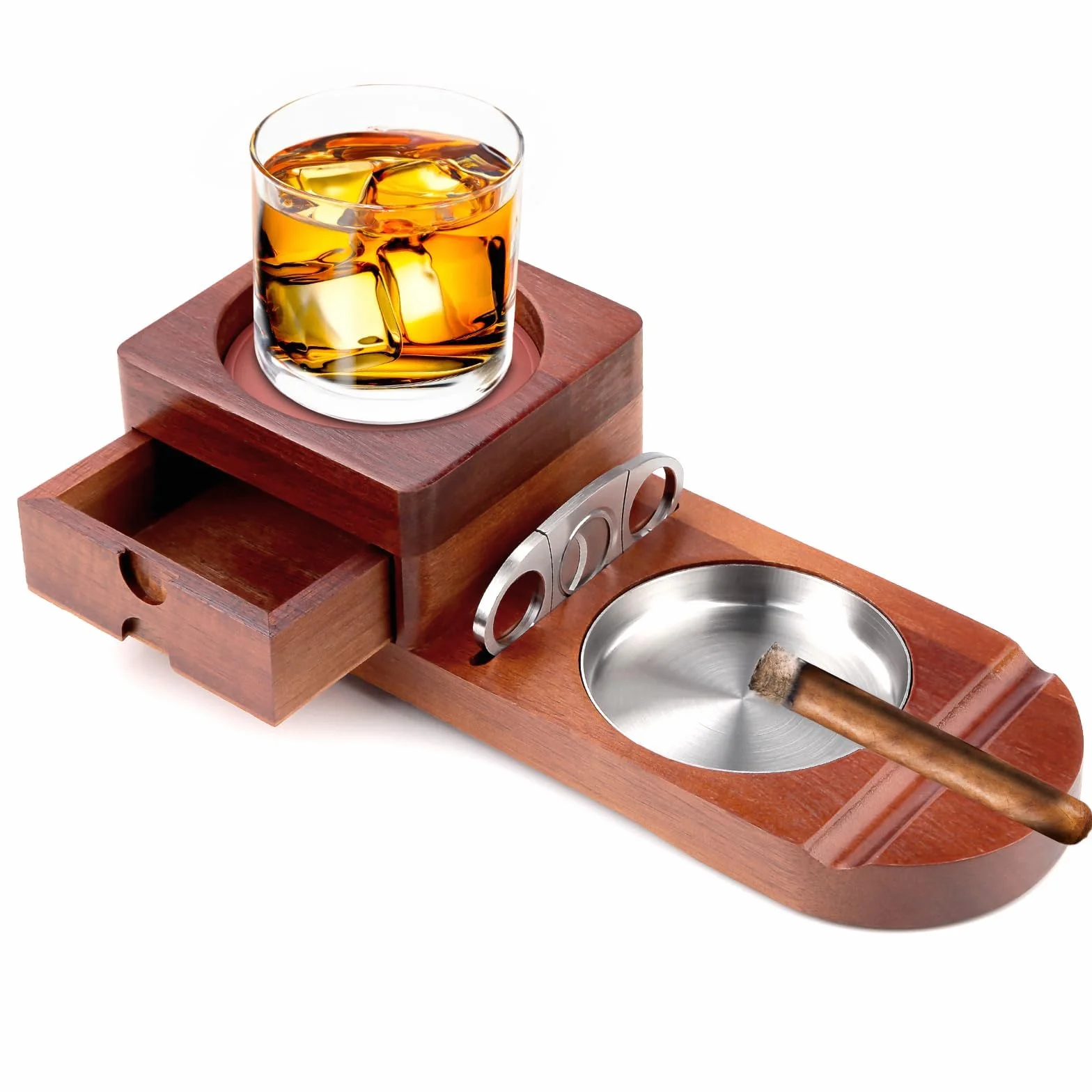 Zestaw drewnianych popielniczka do cygar Cuban Cigar Ashtray akcesoria do cygar Smoker kubańskie cygara whisky zestaw prezentowy do cygar ze zdejmowaną szufladą i obcinaczem do cygar do domu, biura