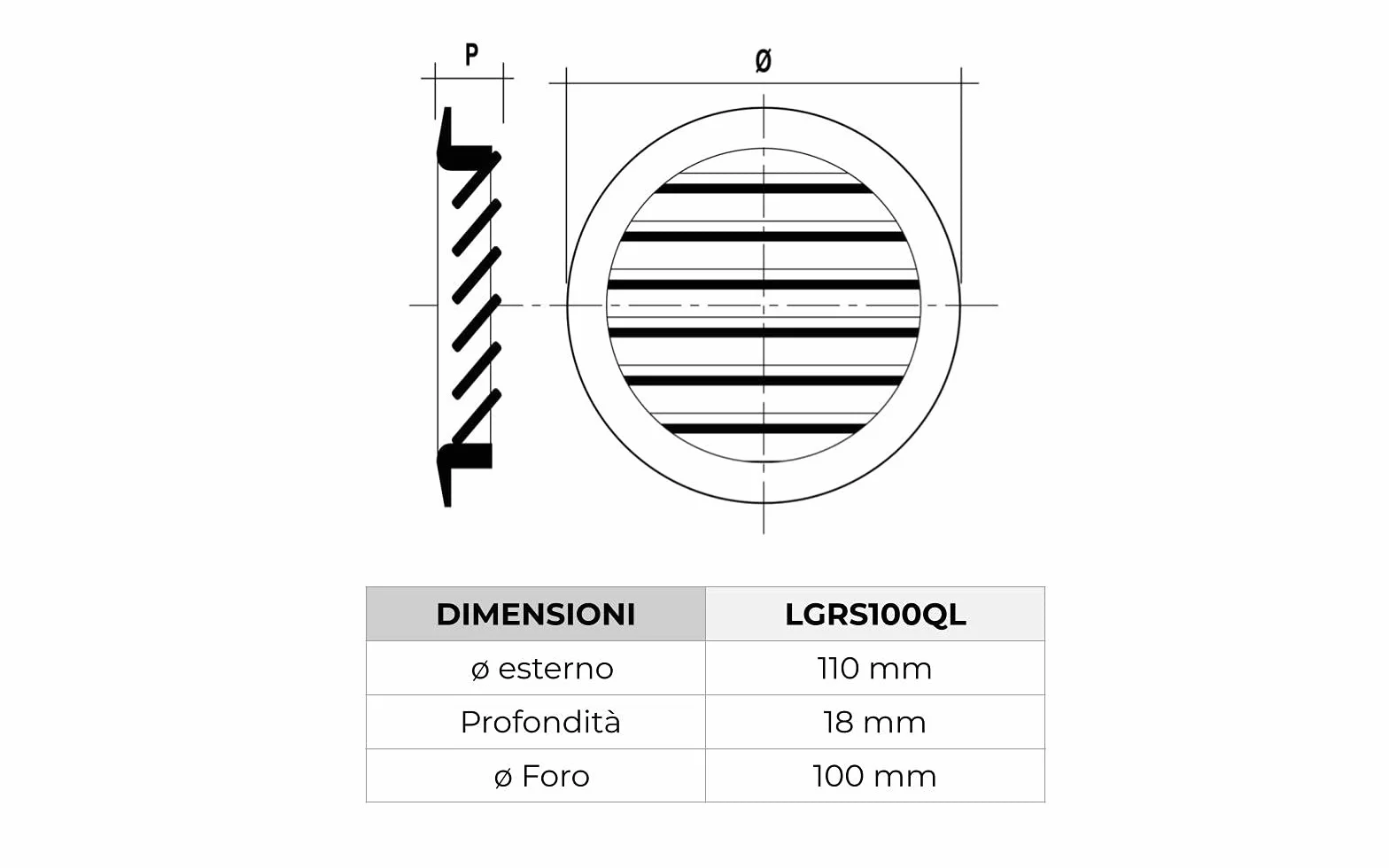La Ventilazione LGRS100QL Kratka wentylacyjna okrągła dąb lakierowana Ø 110 mm