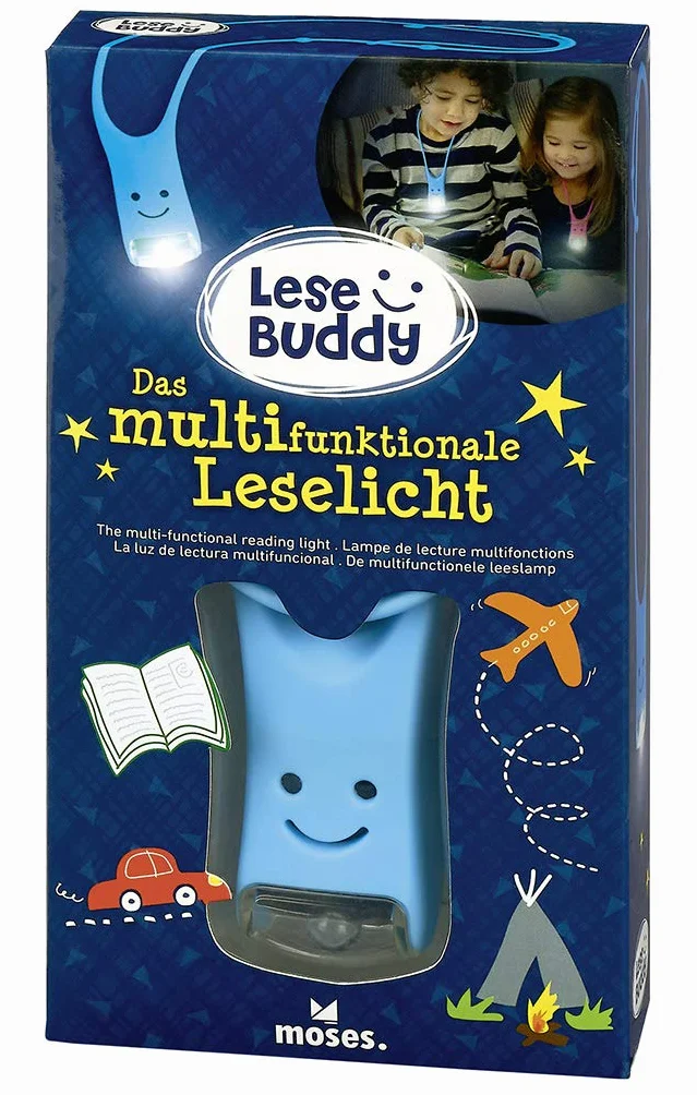 Moses Lese Buddy - Wielofunkcyjna Lampka do Czytania dla Dzieci | Latarka do Zawieszenia Niebieski