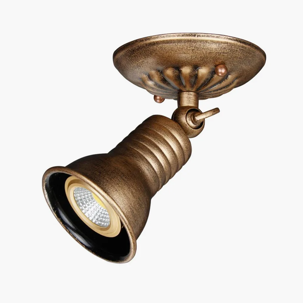 ACMHNC Przemysłowy reflektor sufitowy vintage, 5 W LED rustykalny retro reflektor sufitowy/ścienny regulowany metal, gniazdo: E27 Max. 40 W, antyczna mosiężna lampa obrotowa do przedpokoju, sypialni