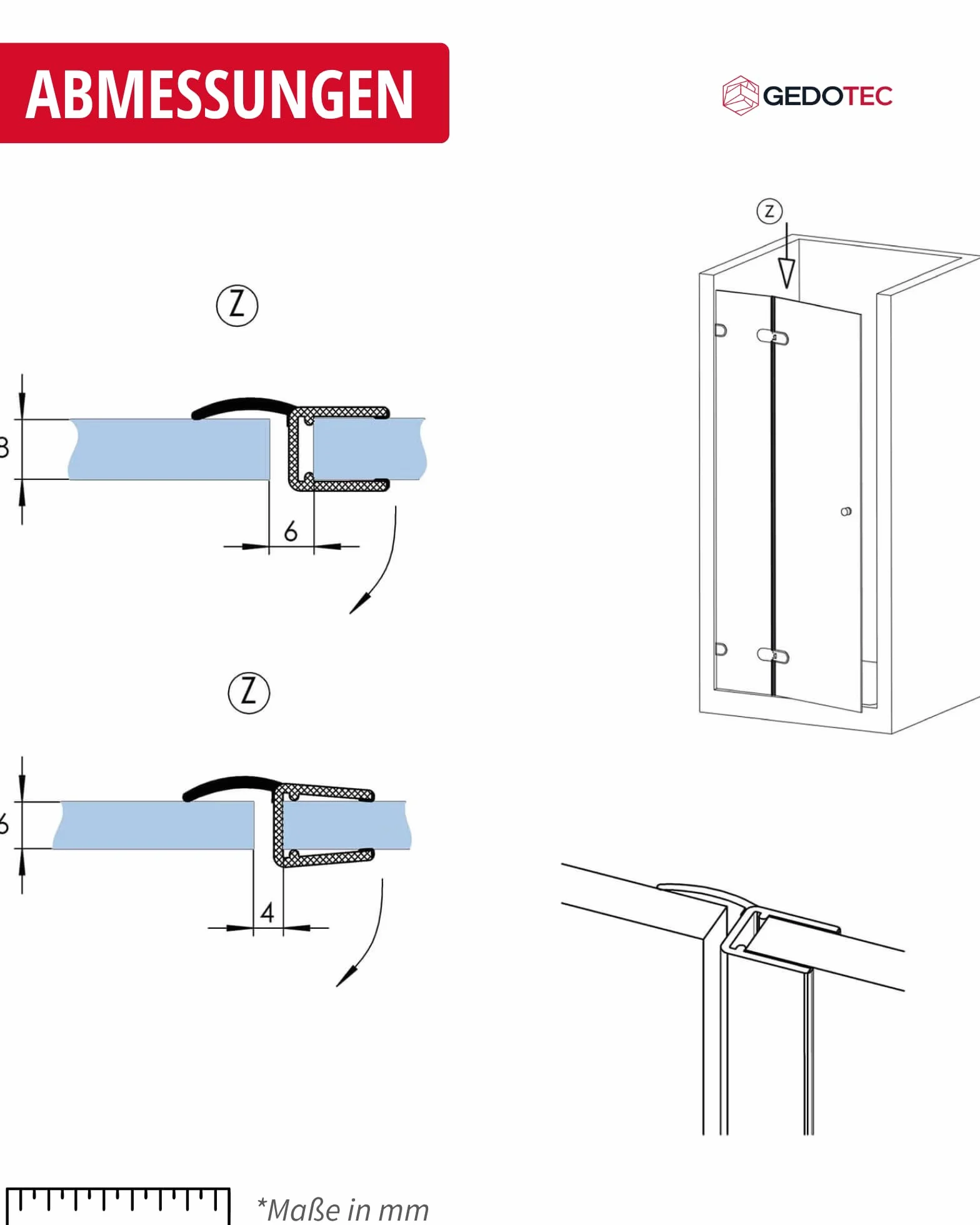 Gedotec Uszczelka do drzwi prysznicowych 180°, 2000 mm x 8 mm, przezroczysty PCW, do kabiny prysznicowej, grubość szkła 6-8 mm