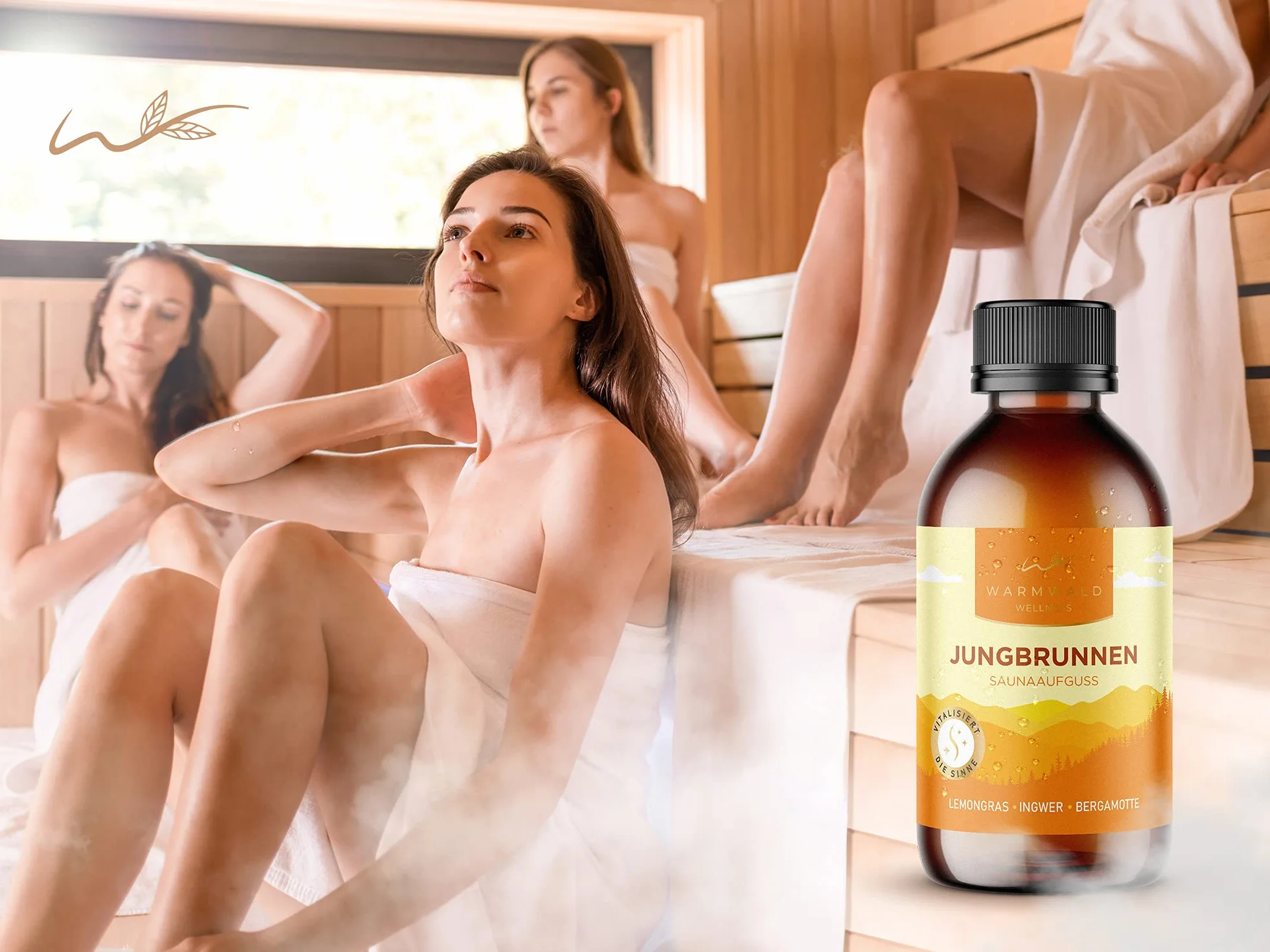 Warmwald Środek do nalewania do sauny, nalewanie do sauny z naturalnymi olejkami eterycznymi, olejek do sauny, zapach trawy cytrynowej, imbirowo-bergamotka (Jungbrunnen 100 ml)