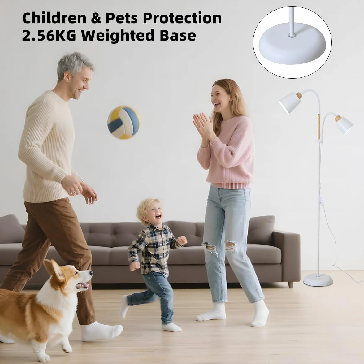 Lampa podłogowa YOYO z lampką do czytania | Gniazdo E27 maks. 60 W (Biały)