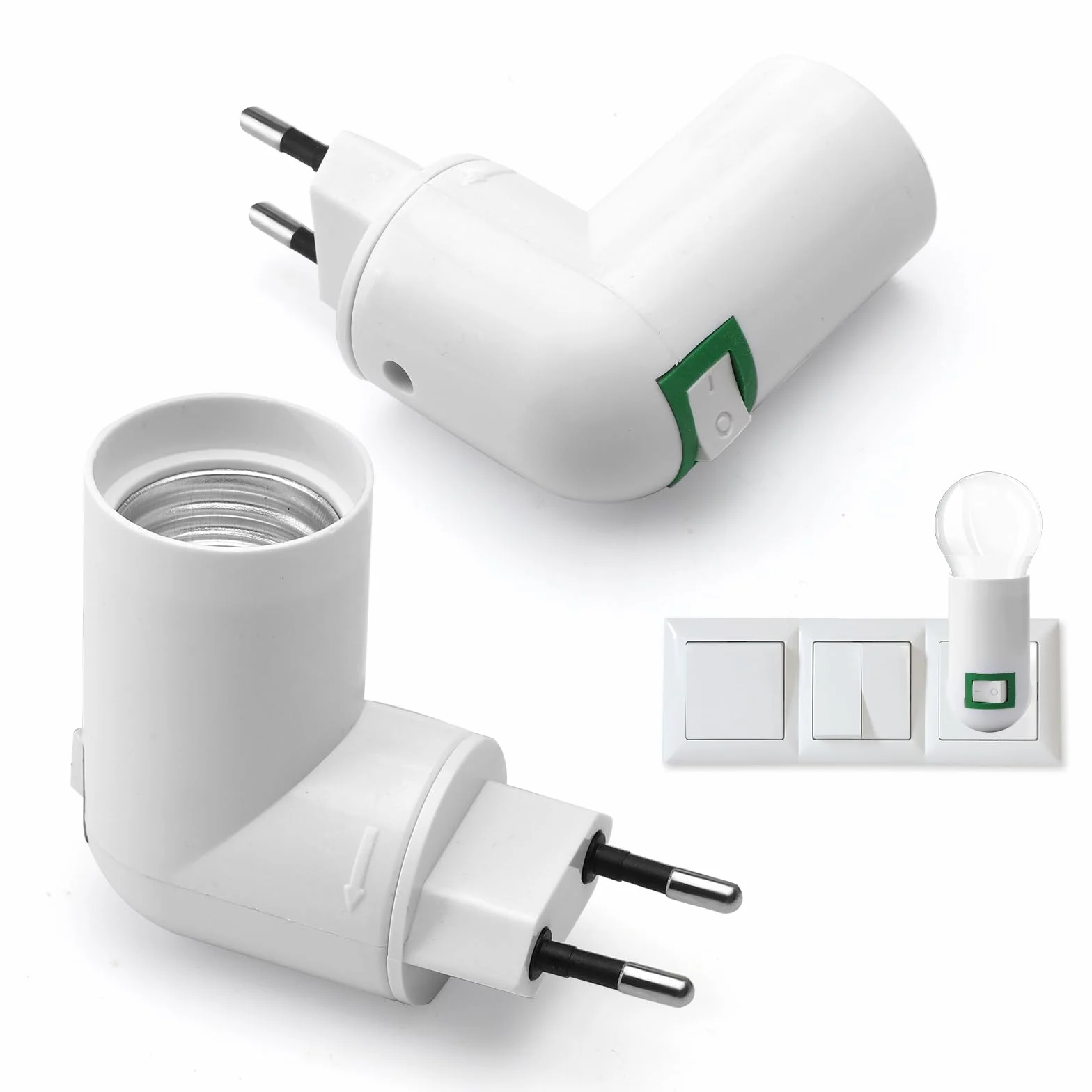 HENGBIRD 2 sztuki oprawek E27 do lampy 360° regulowana oprawa lampy z przełącznikiem, wtyczka EU, gniazdo wtykowe do żarówki, lampy ściennej, adapter cokołowy, lampa kuchenna, konwerter