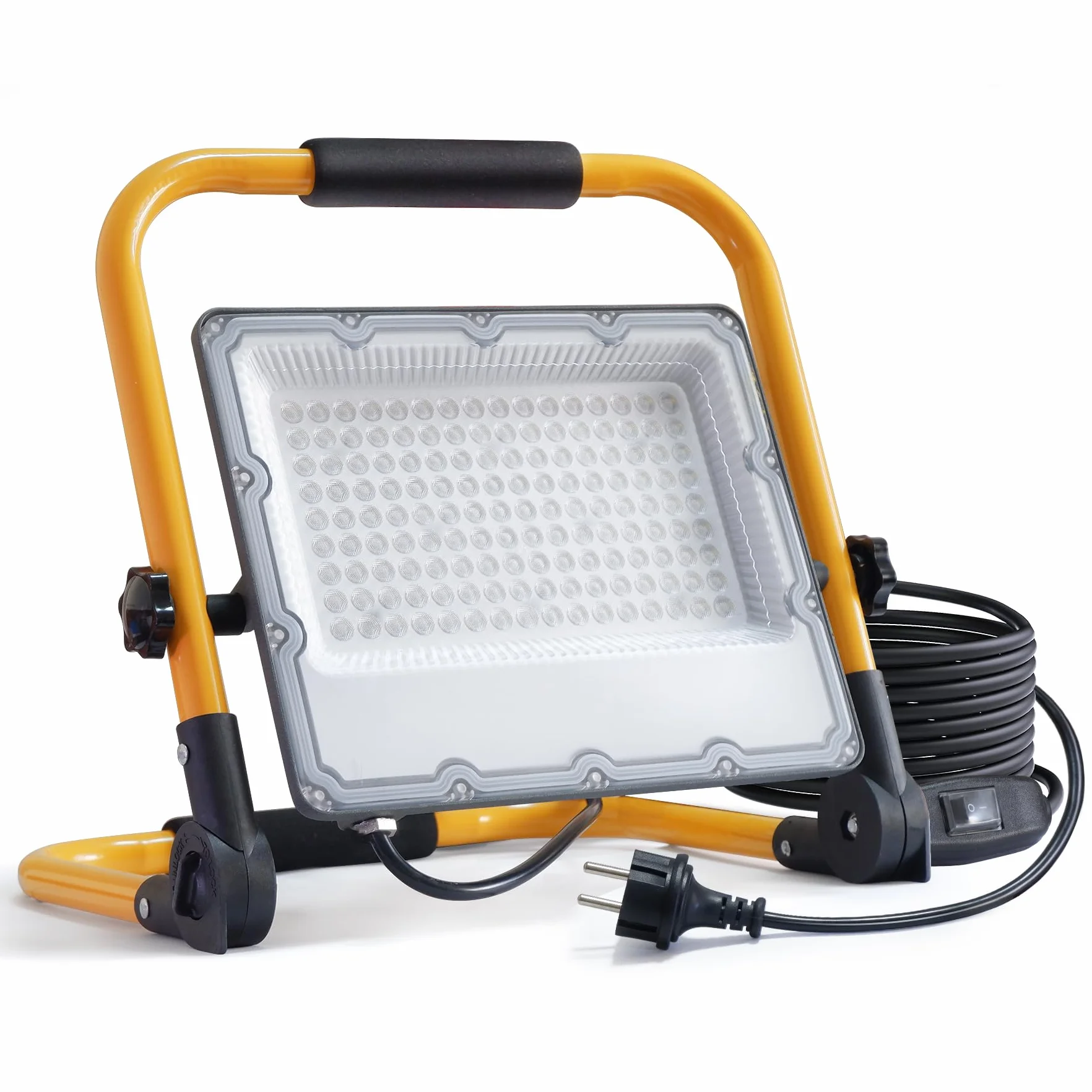 Reflektor Budowlany LED 100W ze Statywem i Kablem 4 M, Wodoszczelność IP66, Reflektor Roboczy z Przełącznikiem, do Warsztatu, Konserwacji lub na Placu Budowy, 6500K Zimne Białe światło