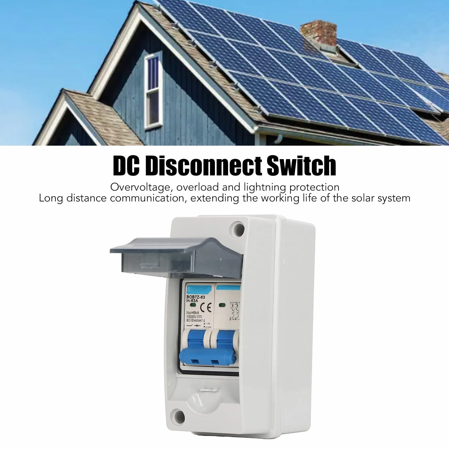 63A 1000V DC Rozłącznik, Miniaturowy Wyłącznik Instalacyjny PV DC z wodoodporną skrzynką rozdzielczą IP65, Rozłącznik Słoneczny do Paneli Słonecznych