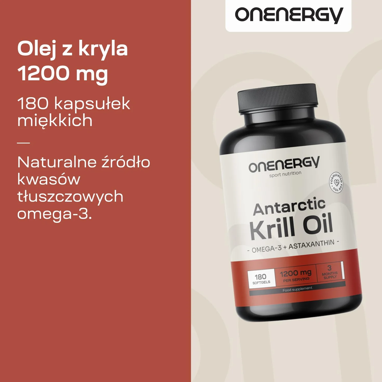 Olej z kryla 1200 mg Omega-3 cholina astaksantyna 180 kapsułek