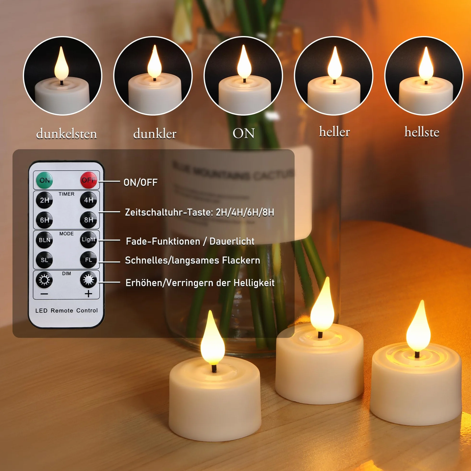 yunsheng Świece typu tealight wielokrotnego ładowania, z pilotem zdalnego sterowania, timerem i stacją ładującą, 12 szt., ładowane, zasilane bateryjnie, elektryczne świeczki LED, migoczące, do domu
