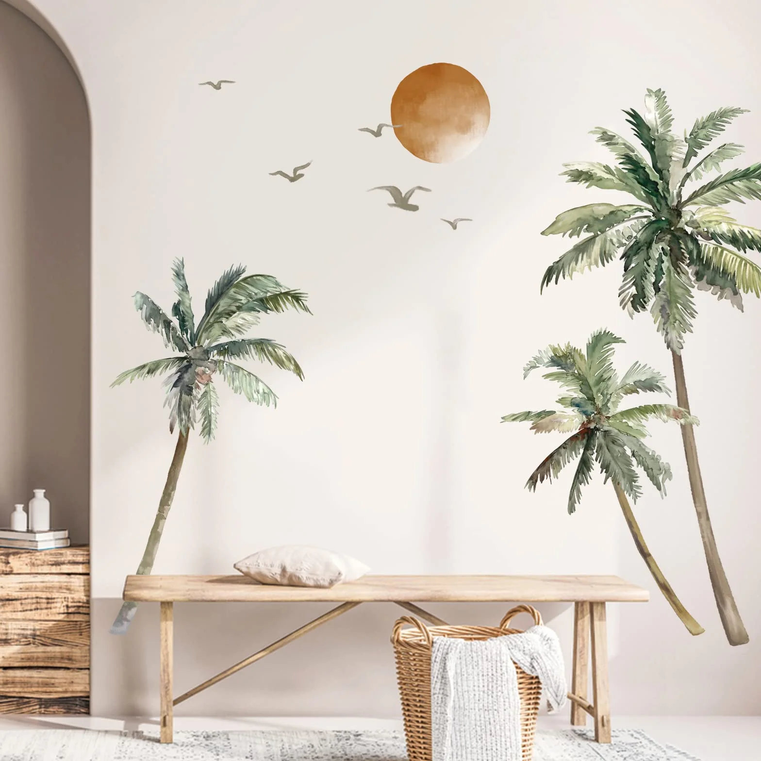 Naklejki ścienne Boho palma tropikalne drzewo zachód słońca H: 162 cm