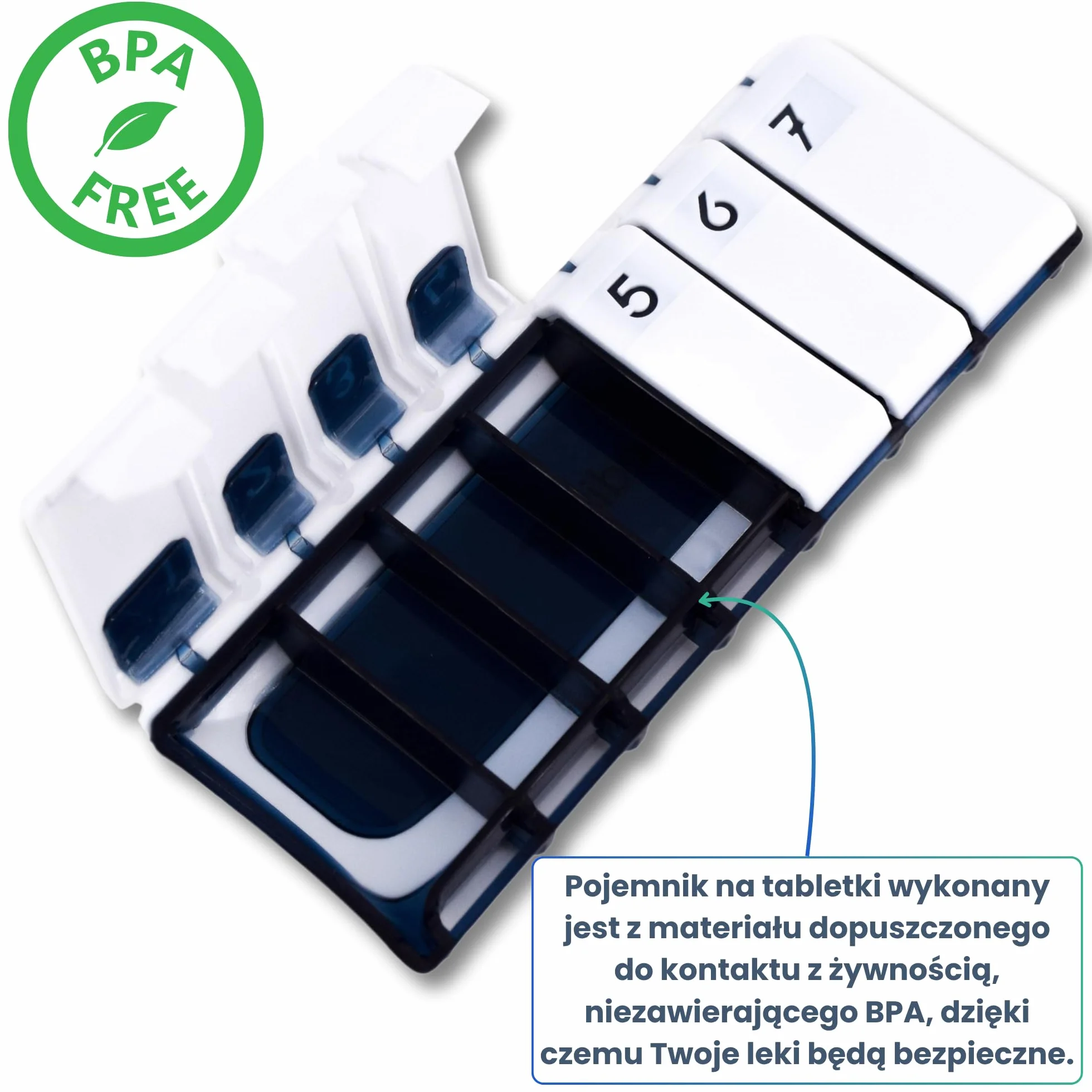 Francuski tygodniowy pojemnik na tabletki | 7 dni na tabletki - 7 przegródek | Kompaktowy i trwały | wolny od BPA | Jedna sztuka | MED-S7C (niebieski)