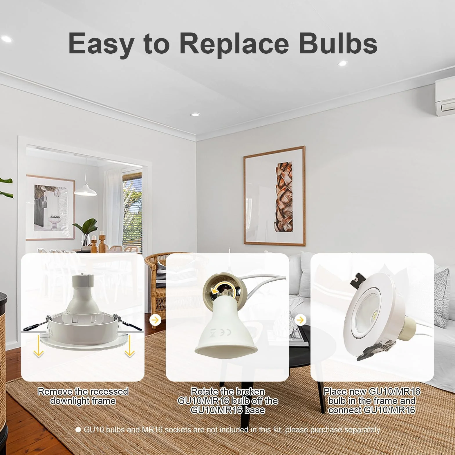 GY Ramka do reflektorów wpuszczanych GU10, biała ramka do downlightów z oprawką GU10, kąt nachylenia 30°, otwór Ø75 x 85 mm, otwór na LED do sufitu podwieszanego Opakowanie 12 sztuk