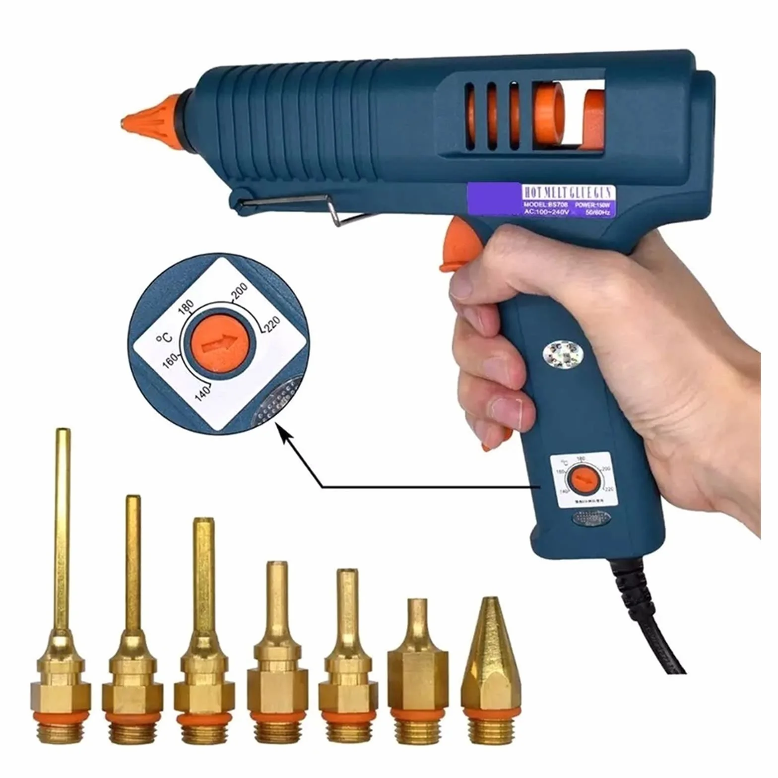Pistolet Do Klejenia Na Gorąco 150W Z Regulacją Temperatury Do Domu DIY Produkcja Przemysłowa Użyj 11mm Kleje W Sztyfcie Czysta Miedziana Dysza(SET-7)