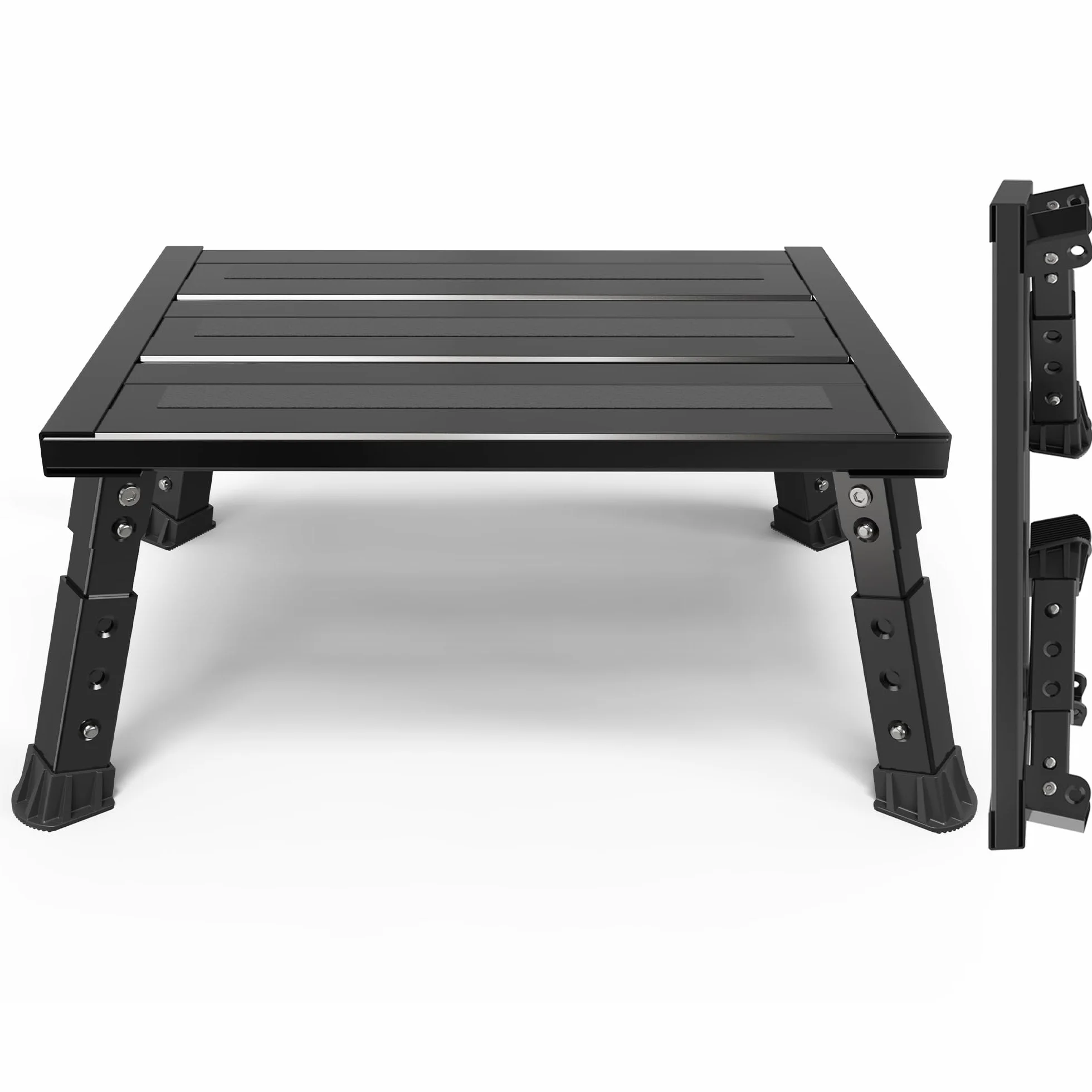 Aluminiowa drabina składana, 1 stopień, 3-stopniowa regulacja wysokości, szeroka powierzchnia antypoślizgowa, obciążenie do 1000 kg, wysokiej jakości konstrukcja aluminiowa (czarna)