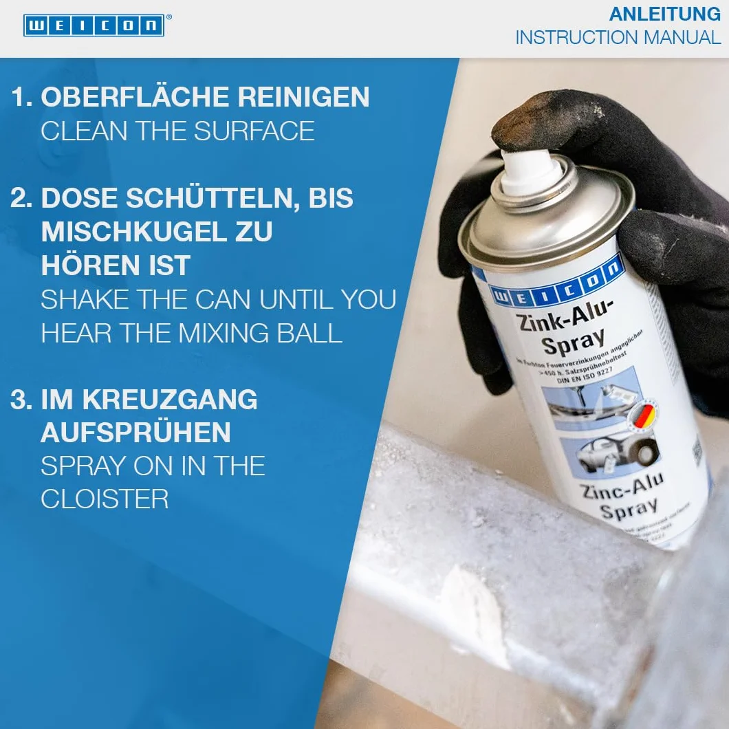 WEICON Spray cynkowo‑aluminiowy 400 ml, ochrona antykorozyjna metali, kolor: świeże cynkowanie ogniowe
