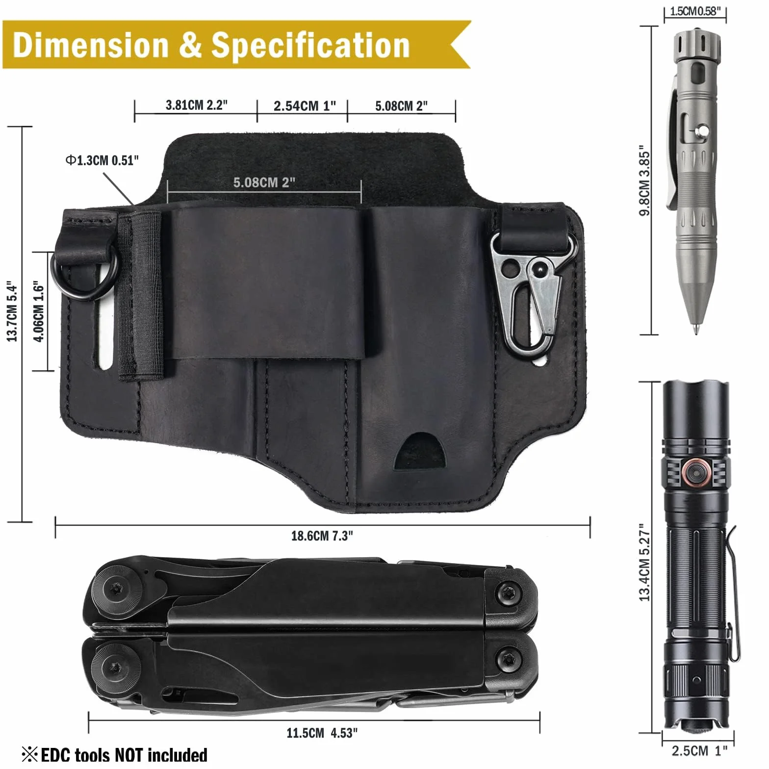 Sayram ST1/ST2 Multitool skórzana pochwa z uchwytem na klucze, organizer na pasek EDC osłona noża do narzędzi Leatherman, latarki, organizer kieszonkowy EDC dla mężczyzn