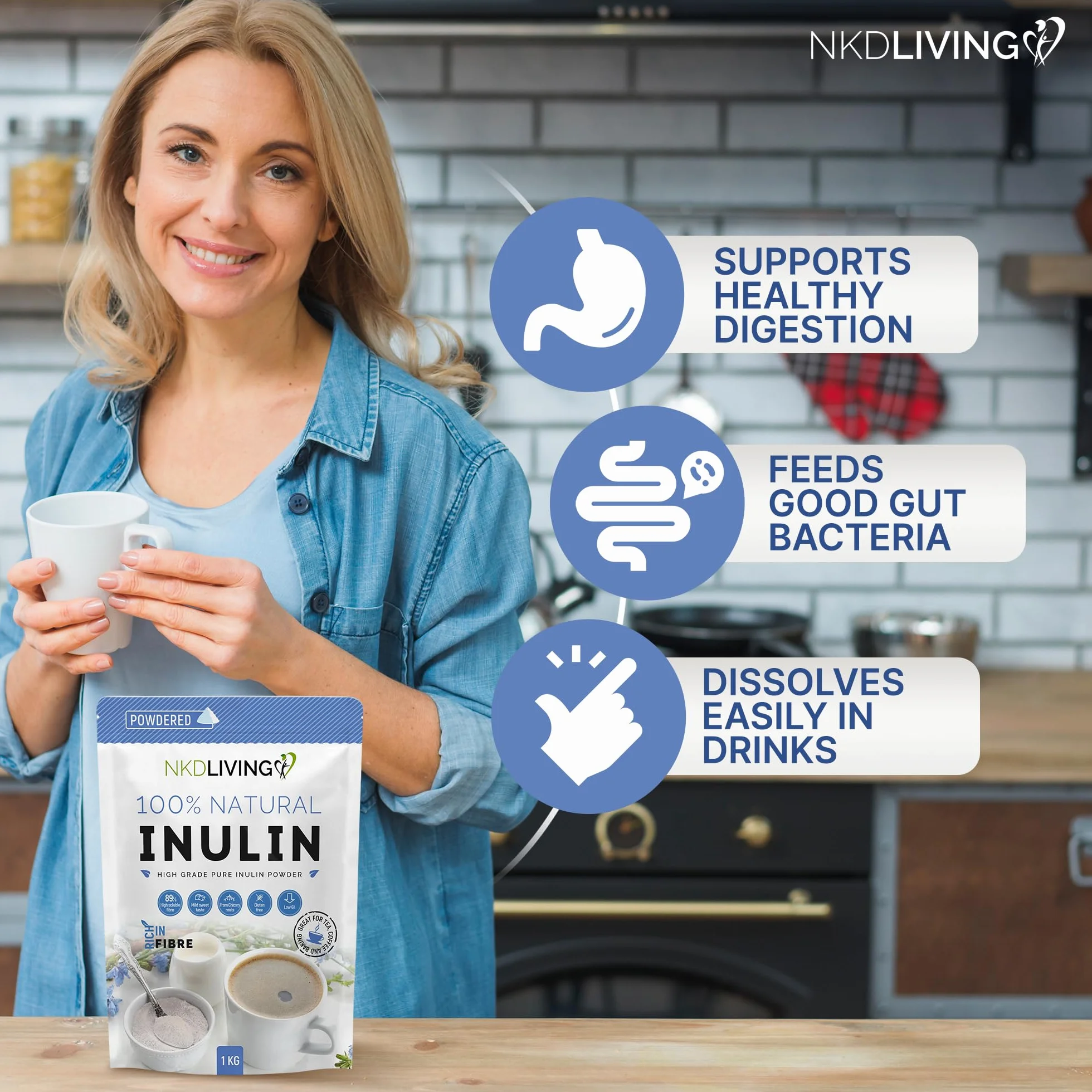 NKD Living Inulina prebiotyczny proszek włóknisty 1 kg suplement z UE