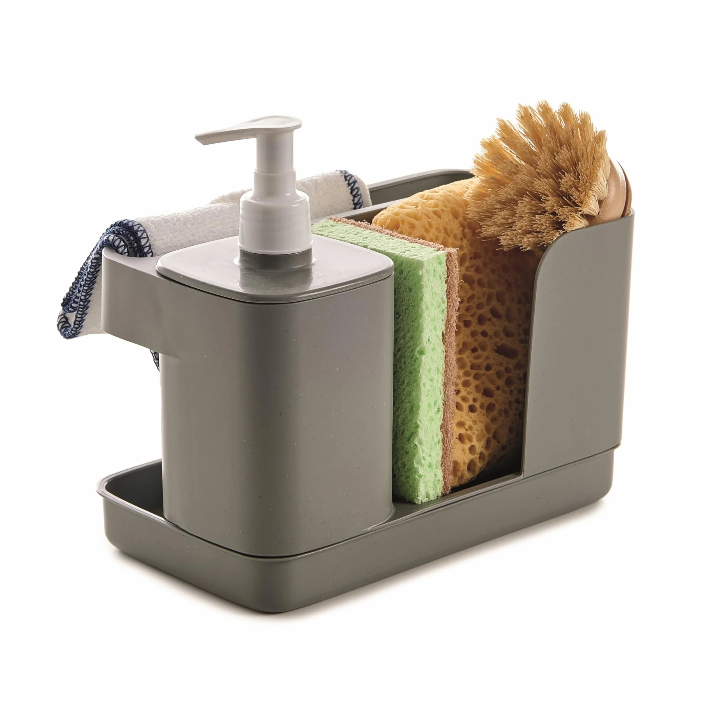 Snips Riordinello szary, uchwyt na gąbkę z dozownikiem, organizer na zlew szary, pojemnik na naczynia 12L x 18W x 21H cm, wyprodukowany we Włoszech, 0% BPA i bez ftalanów