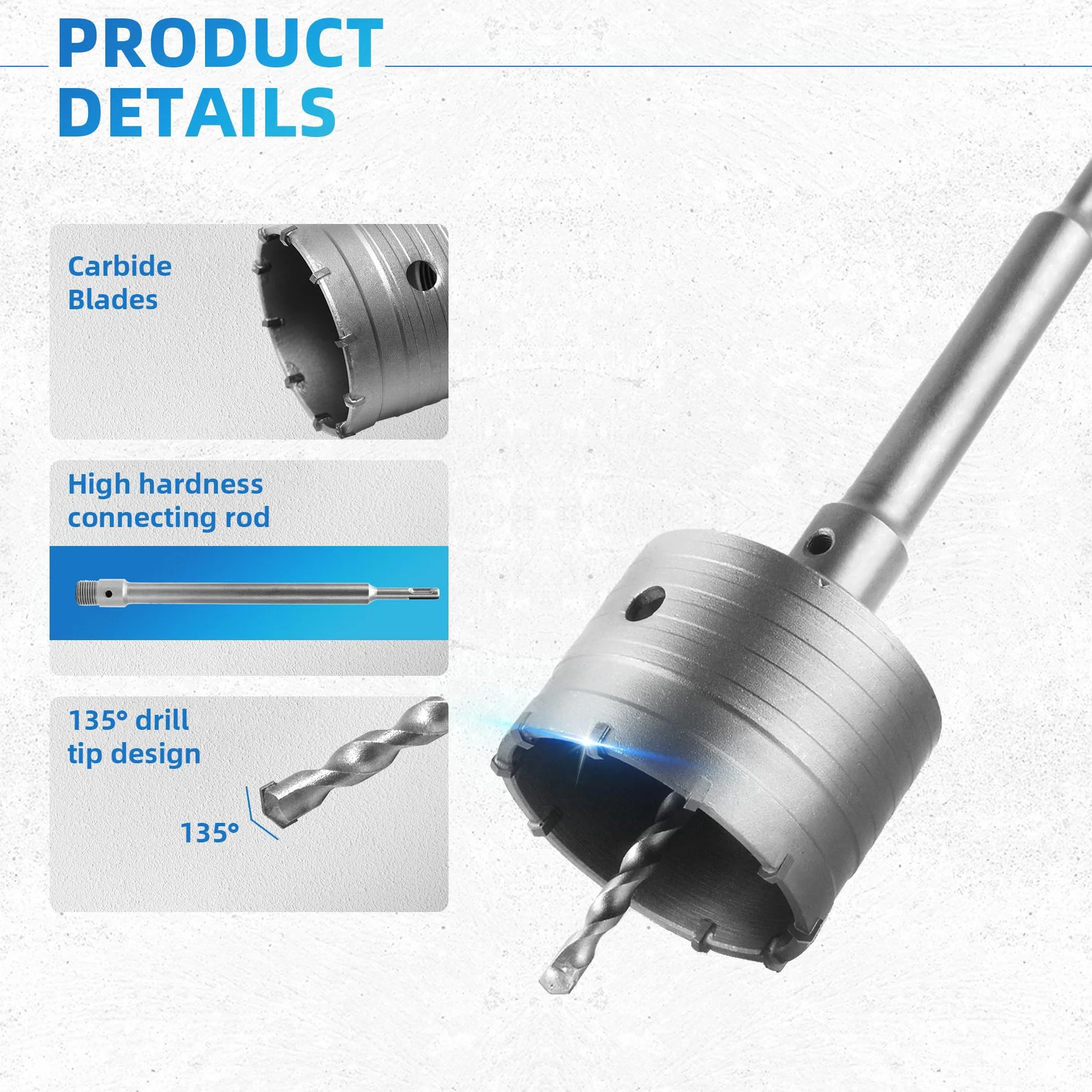 Otwornica do Betonu Wiertło Rdzeniowe 30 mm 40 mm 50 mm z Wiertłem Centrującym Adapter Przedłużający SDS-Plus 350 mm