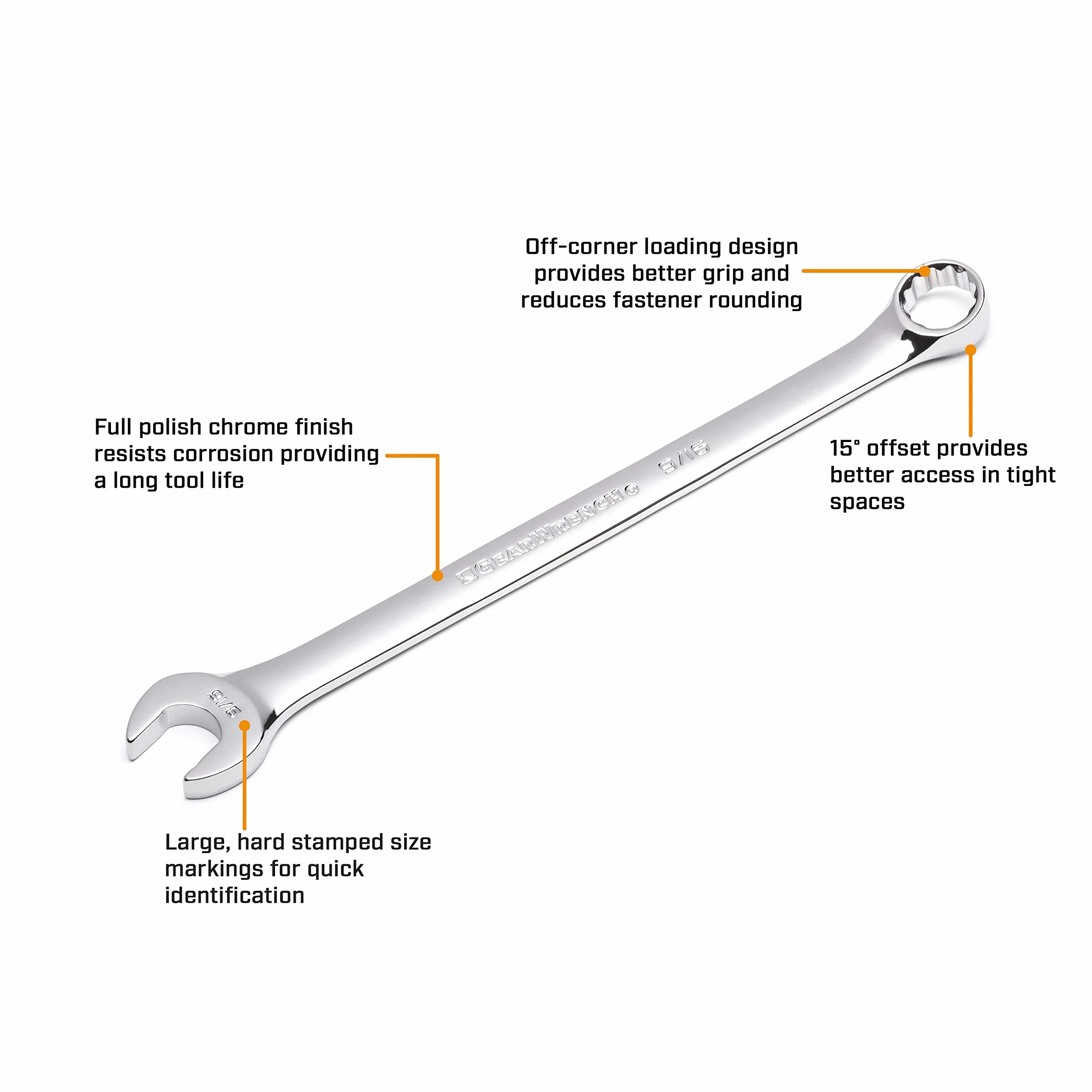 GEARWRENCH 18 szt. Zestaw kluczy płasko-oczkowych o długim wzorze, metryczny - 81920
