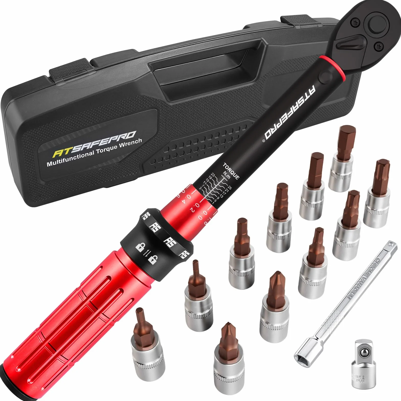 ATsafepro Klucz Dynamometryczny 1/4", 1-25 Nm, 72 Zęby, Dwustronny, Zestaw Do Roweru