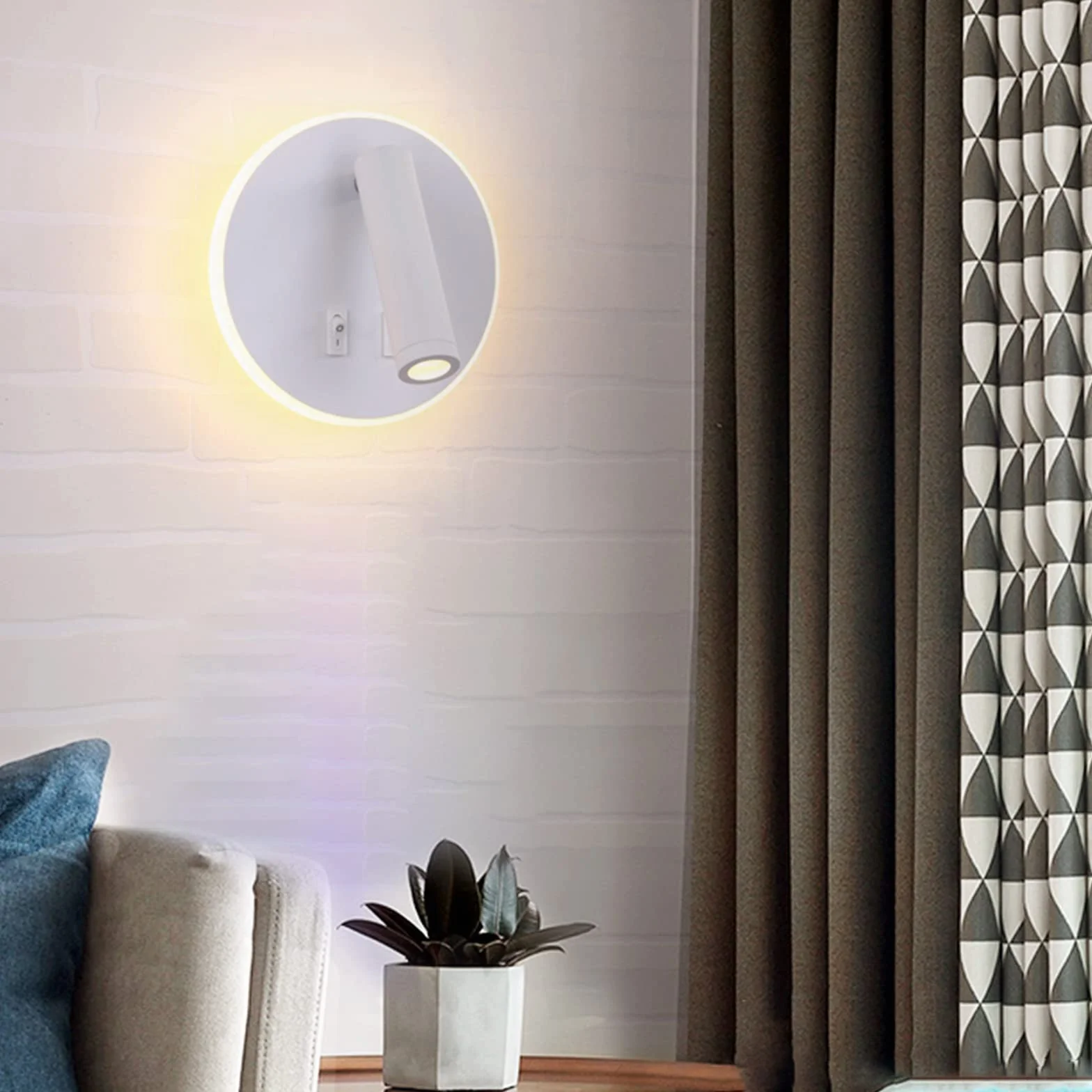 Lampa ścienna uksunvi LED, lampa ścienna do czytania nocnego, 12W lampy do czytania ścienne LED, regulowane reflektory (3W +9W 3000K ciepłe światło) czarne (Okrągły biały)