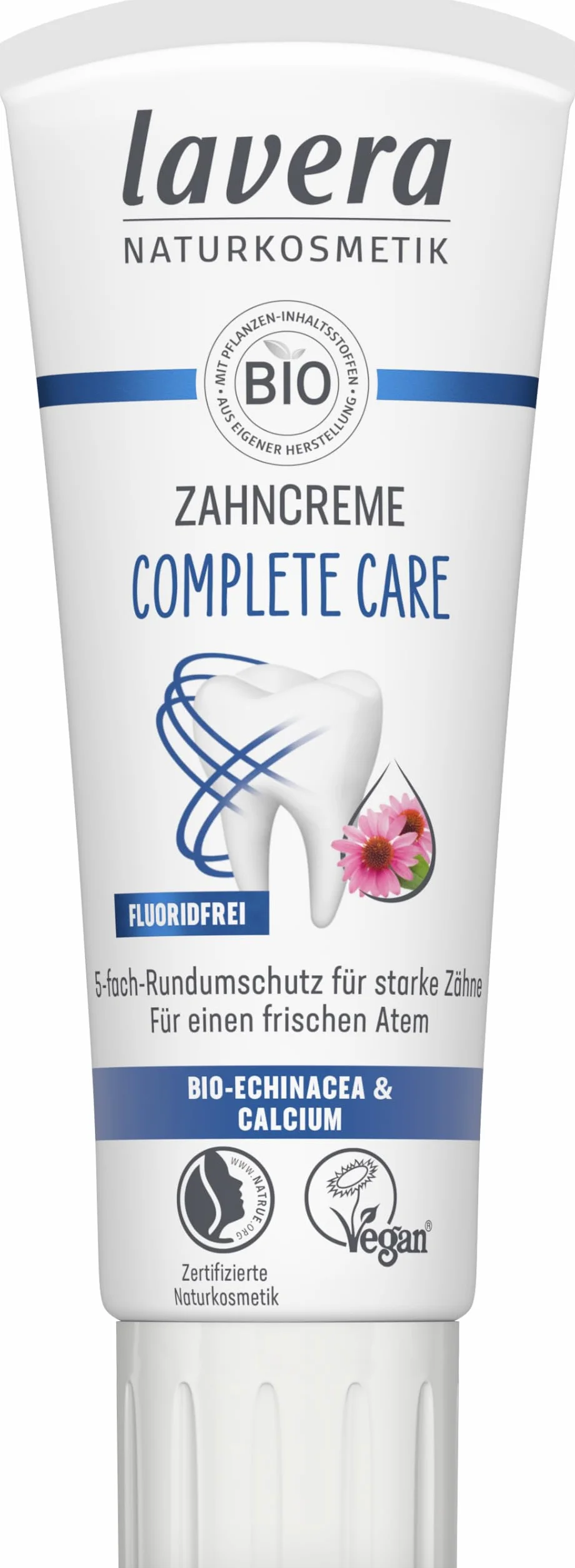 lavera Pasta do zębów Complete Care bez fluorków – 5-krotna ochrona – biosubstancje czynne – Echinacea i wapń – wegańska – naturalny kosmetyk – 75 ml